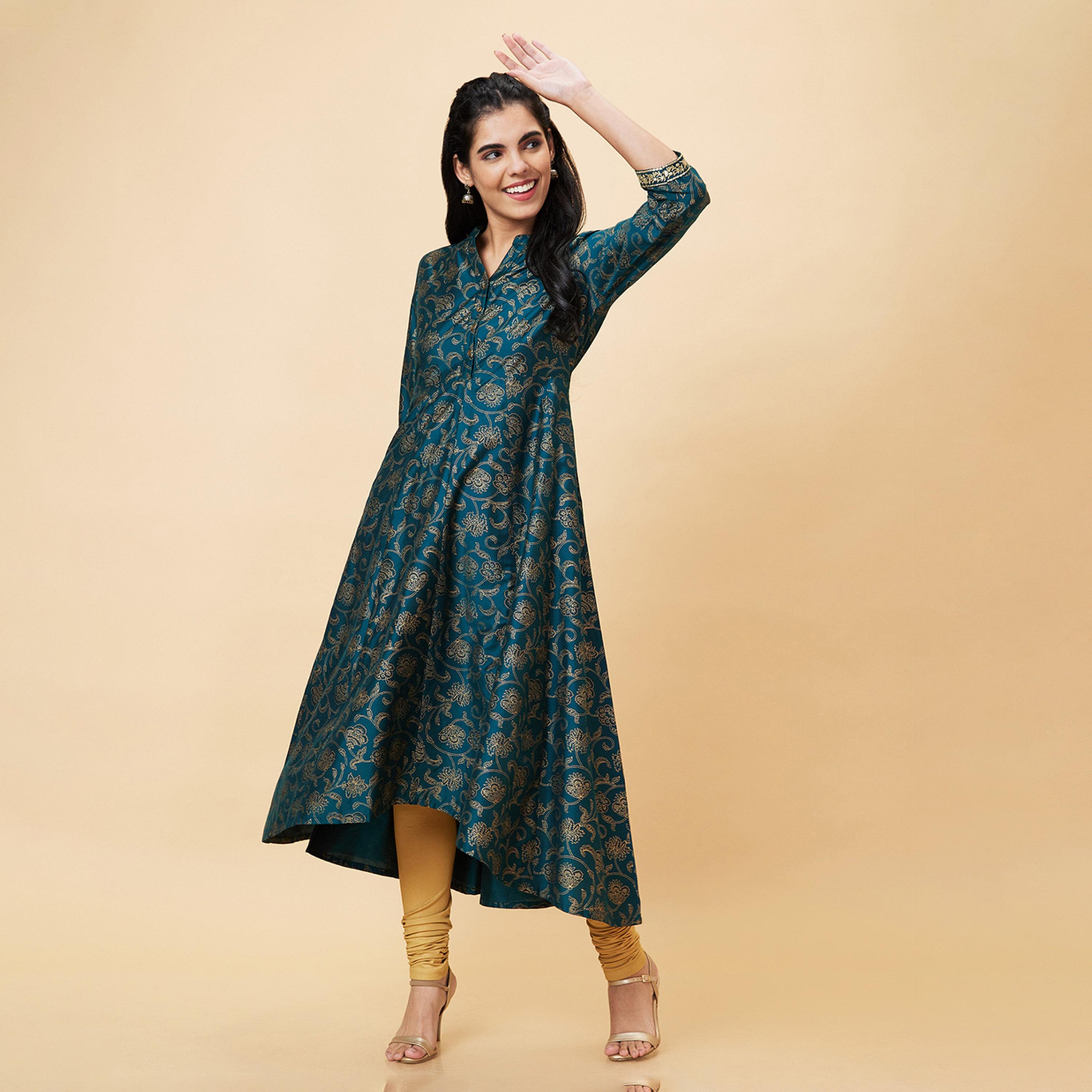 غلوبوس × ستايلي - كورتا بطباعة كاملة وياقة ماندرين وقصّة A-women-clothing-ethnicwear-kurtas-image-6