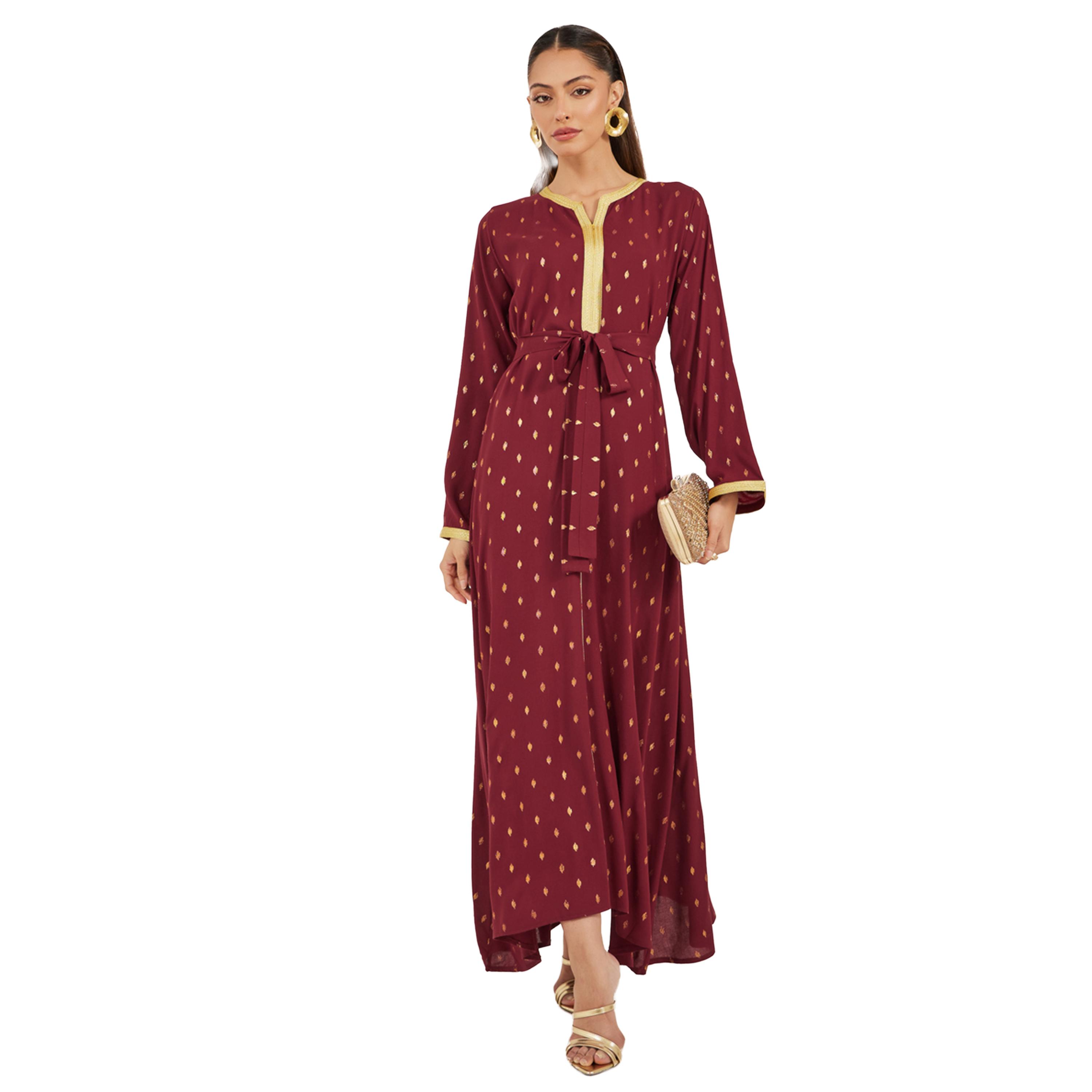 أميرة x ستايلي جلابية ساتان بطبعة فويل مع حزام-women-arabicclothing-jalabiyas-image-1