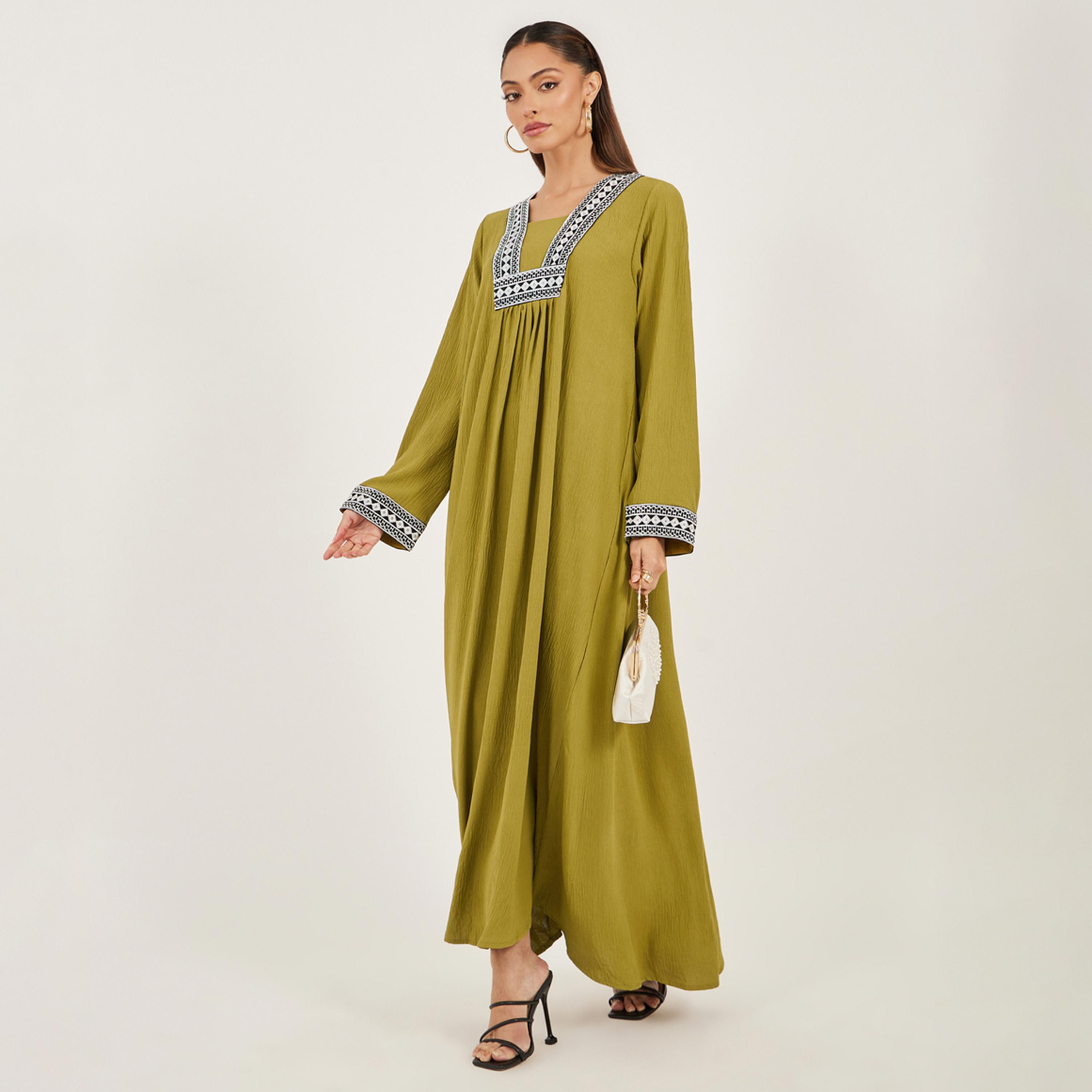 Styli Embroidered Gathered A-Line Jalabiya-women-arabicclothing-jalabiyas-image-1