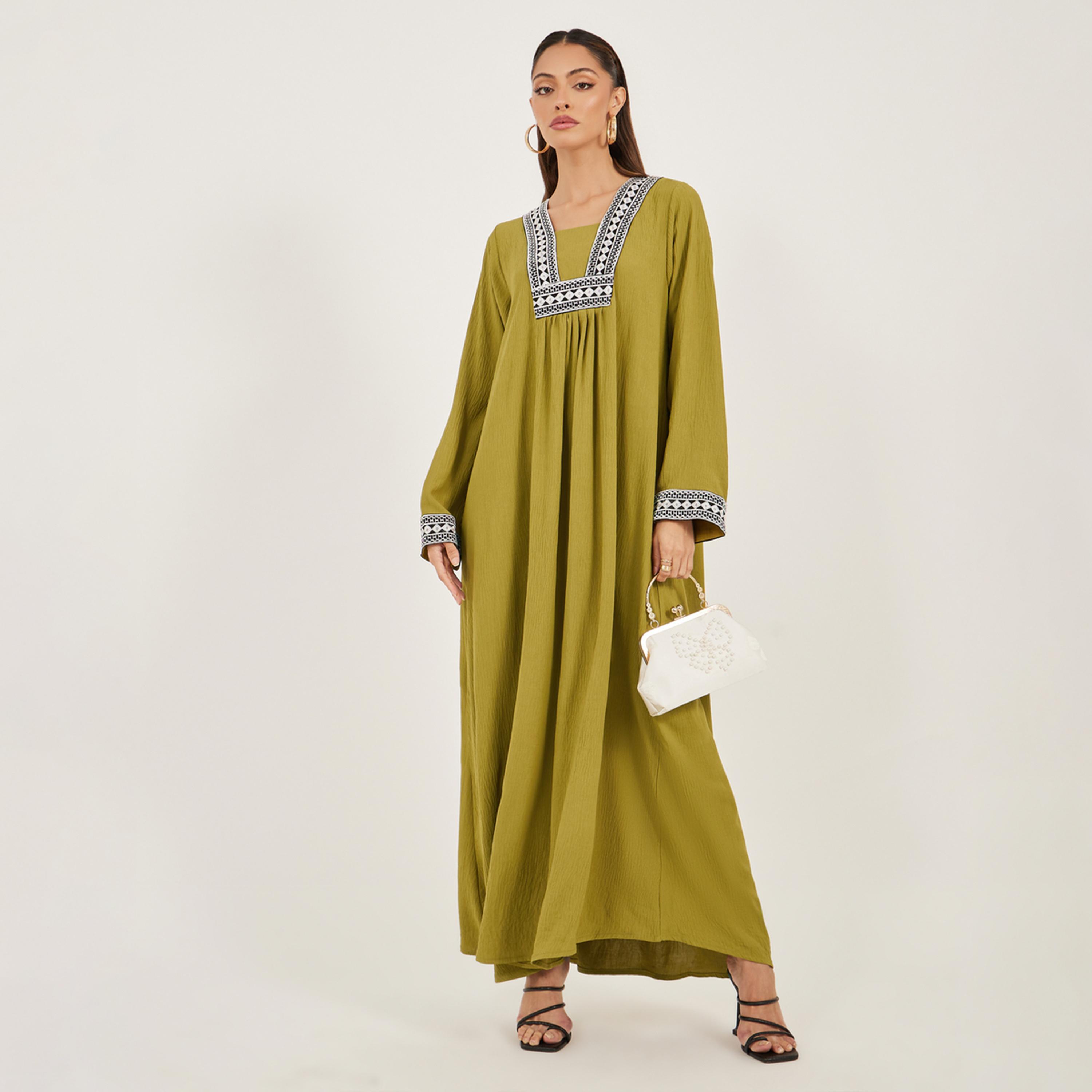 Styli Embroidered Gathered A-Line Jalabiya-women-arabicclothing-jalabiyas-image-2