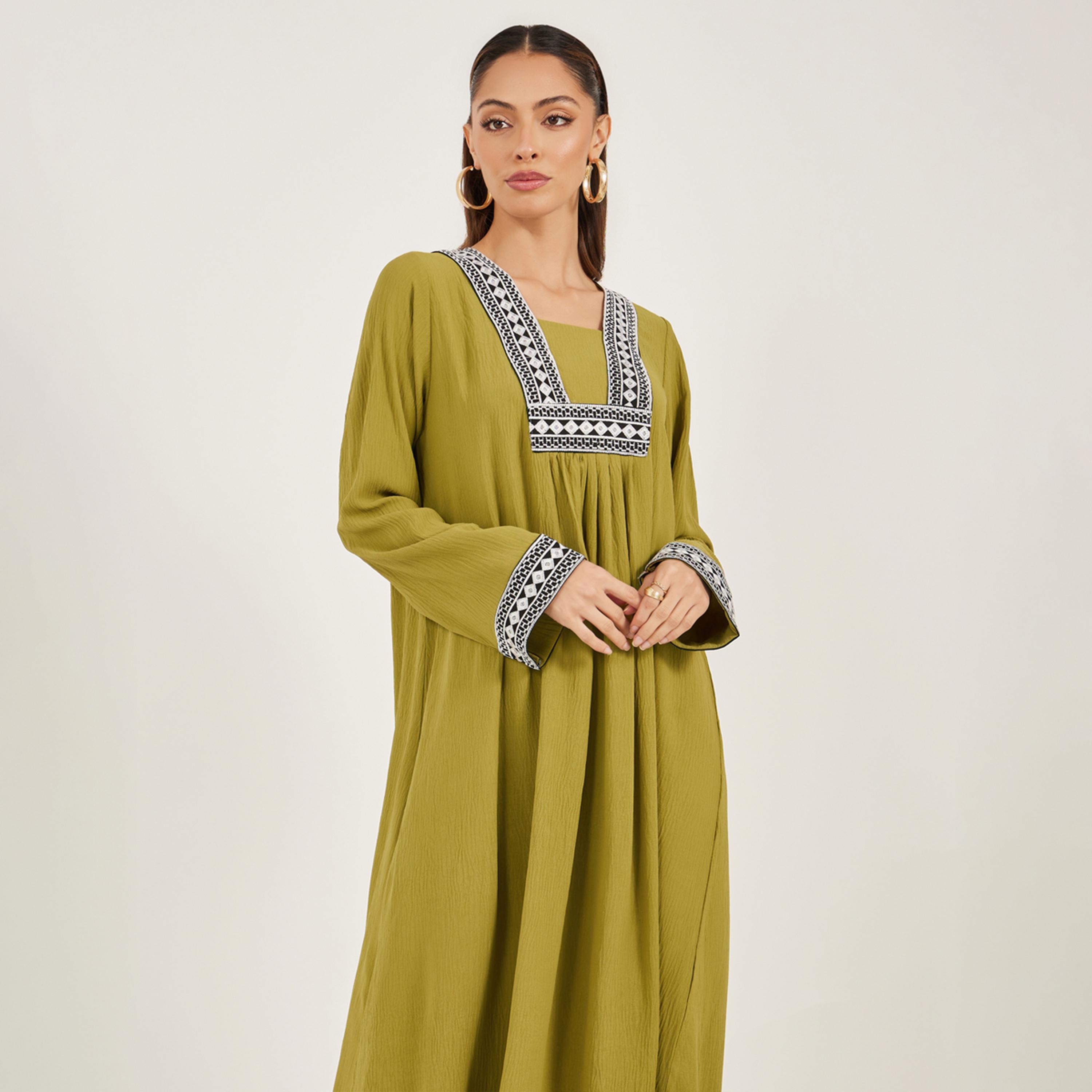 Styli Embroidered Gathered A-Line Jalabiya-women-arabicclothing-jalabiyas-image-3