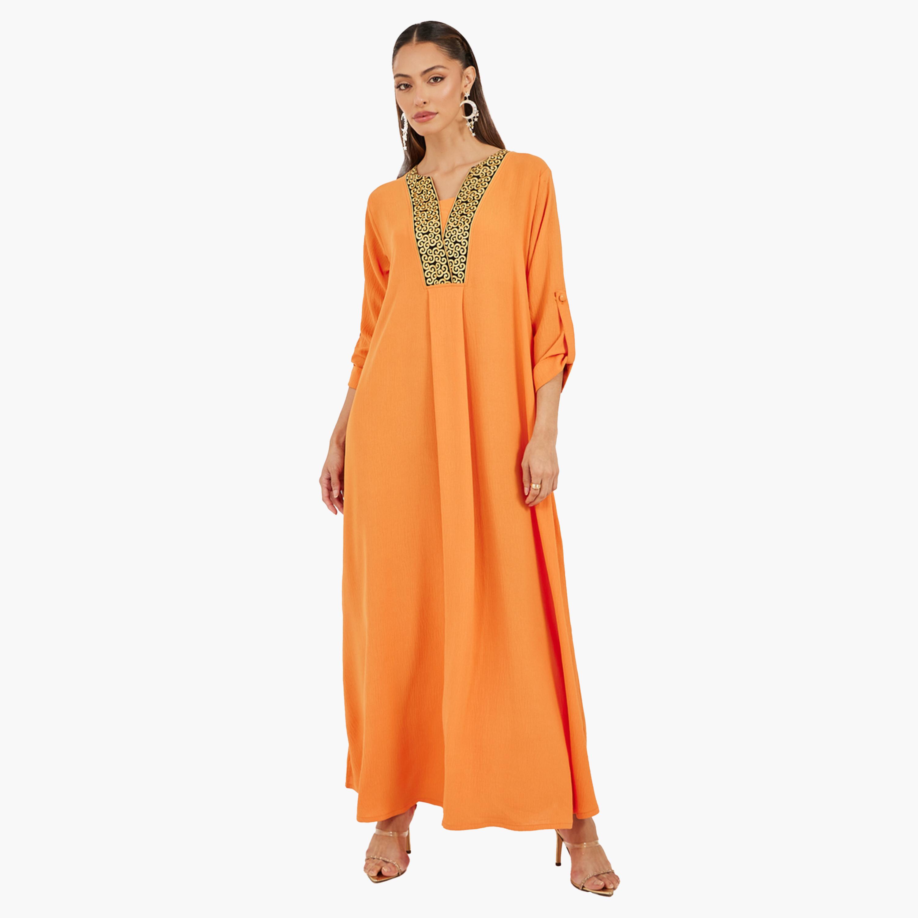 Styli Embroidered V Neck A-Line Jalabyia-women-arabicclothing-jalabiyas-image-1