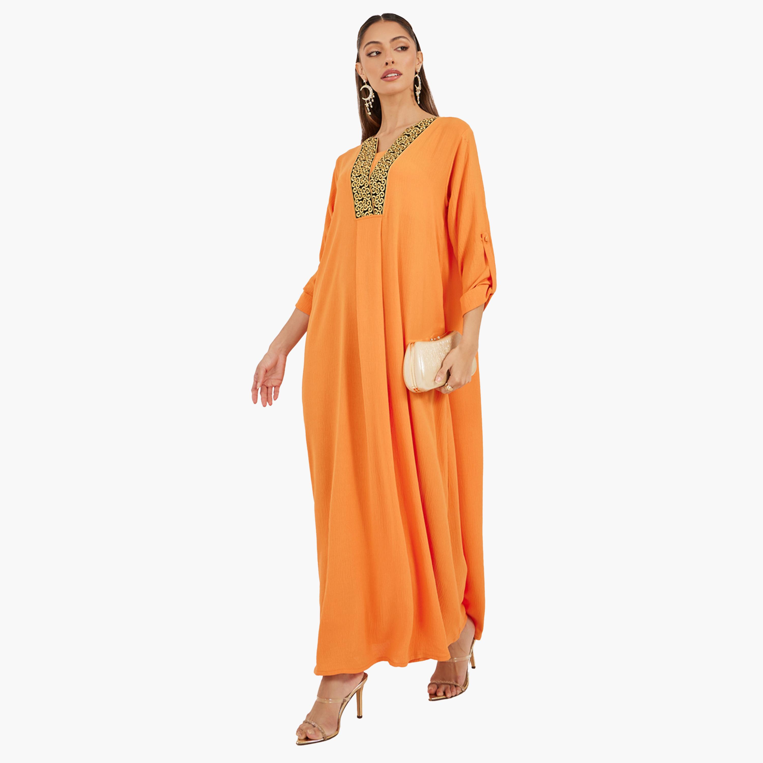 Styli Embroidered V Neck A-Line Jalabyia-women-arabicclothing-jalabiyas-image-2