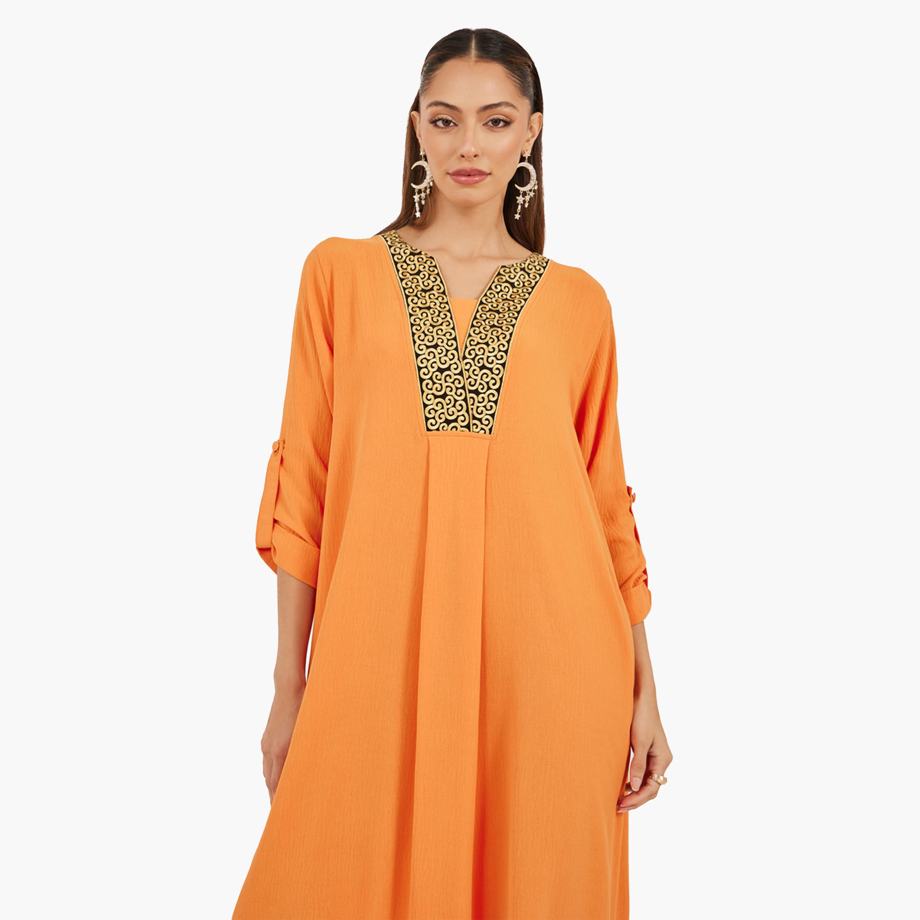 Styli Embroidered V Neck A-Line Jalabyia-women-arabicclothing-jalabiyas-image-3