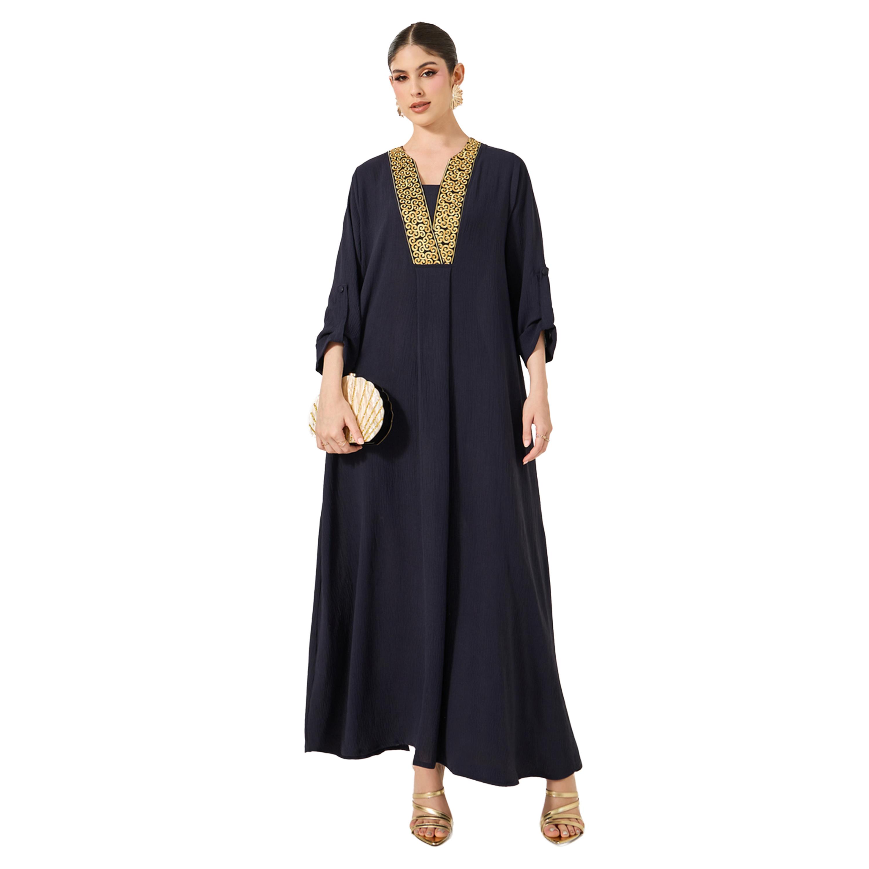 Styli Embroidered V-Neck A-Line Jalabyia-women-arabicclothing-jalabiyas-image-1