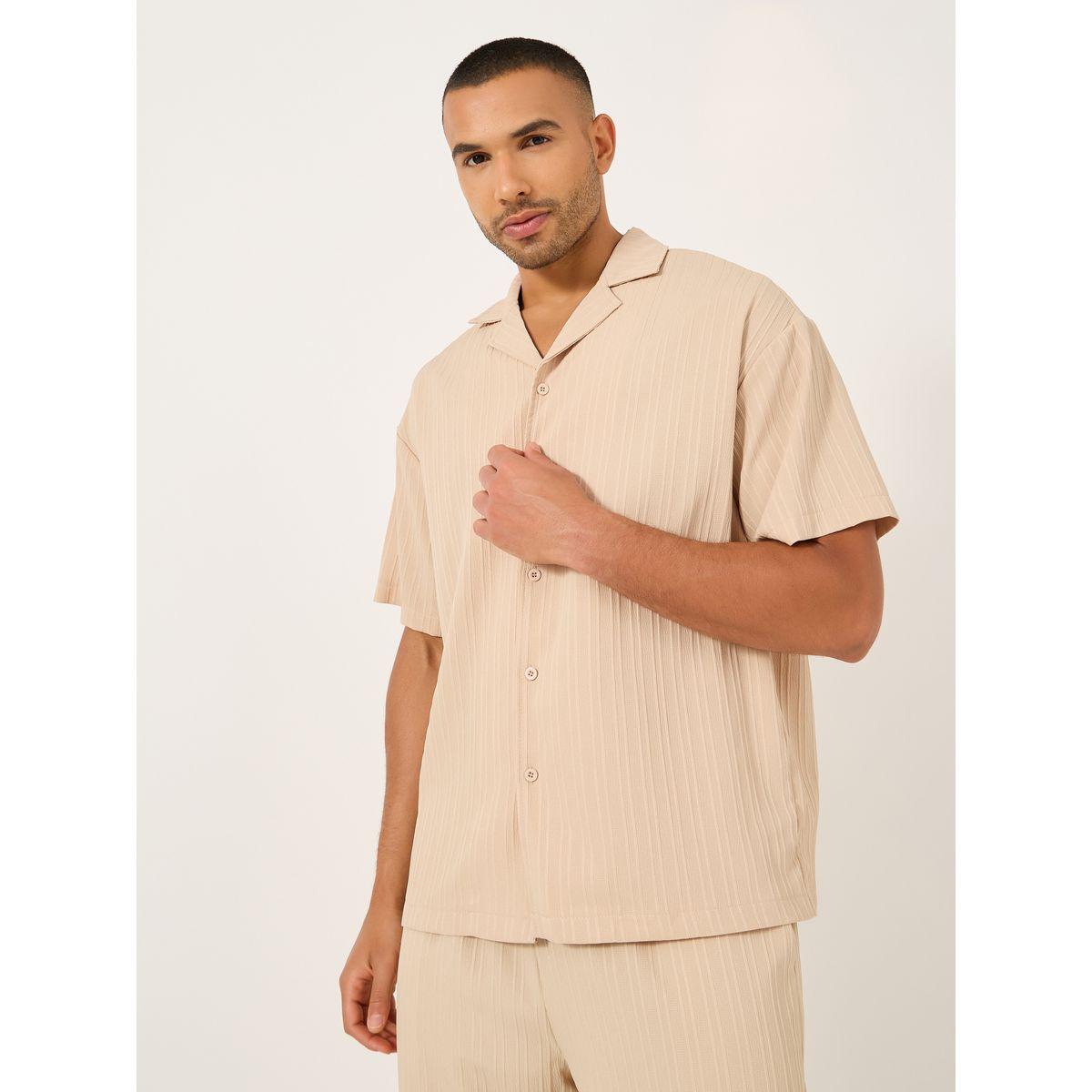 Styli Solid Short Sleeve Camp Collar Regular Fit Shirt-men-clothing-shirts-image-1