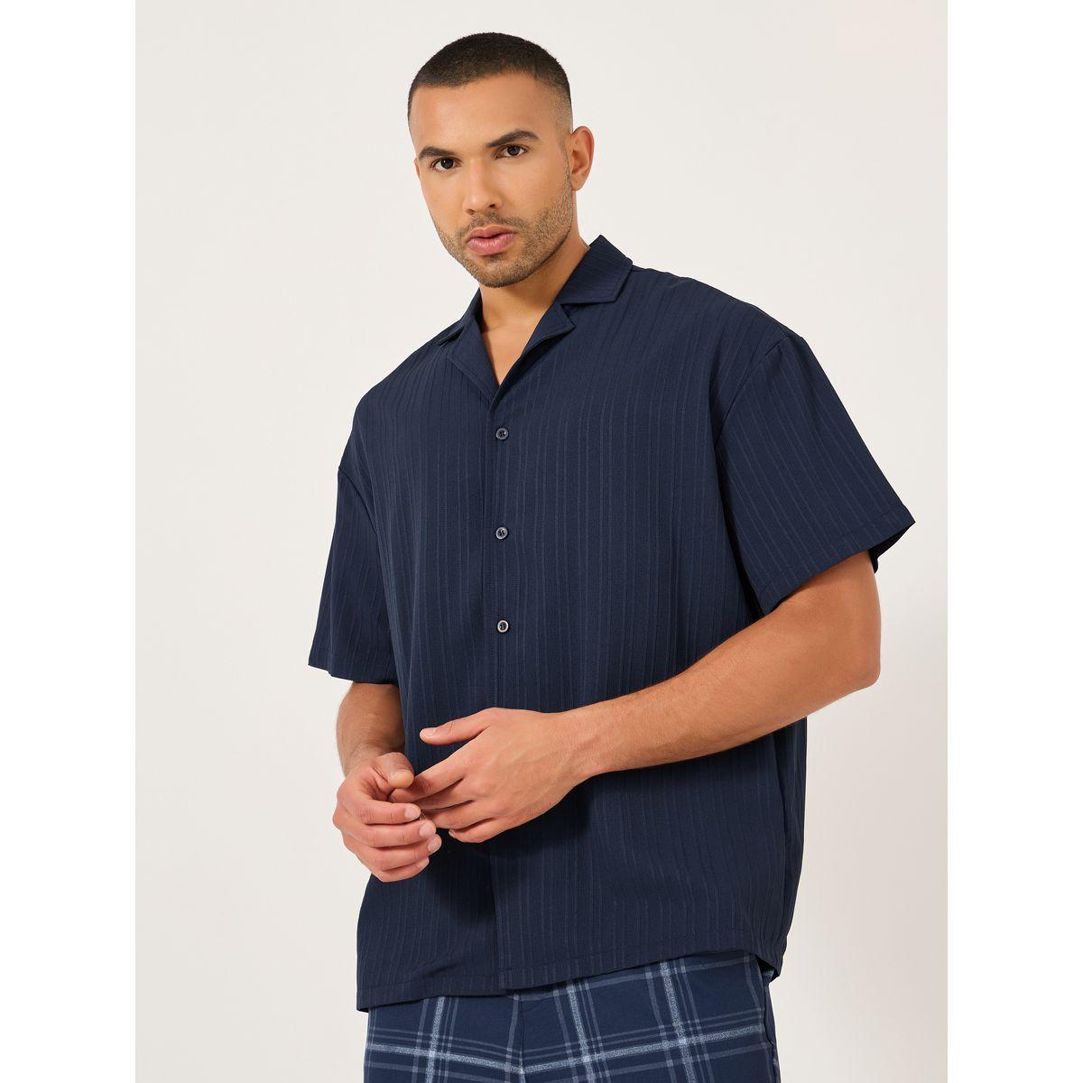 Styli Solid Short Sleeve Camp Collar Regular Fit Shirt-men-clothing-shirts-image-1