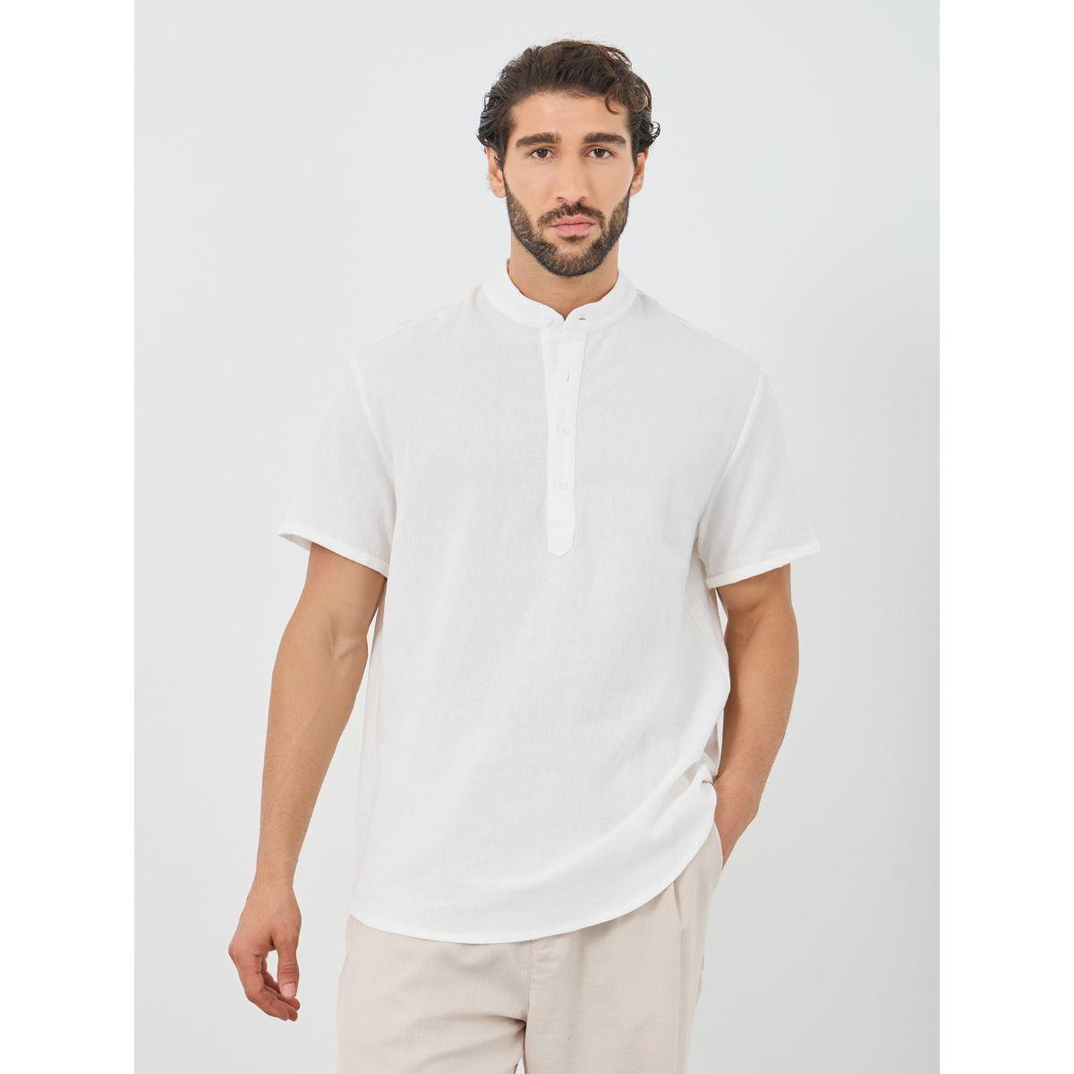Styli Solid Short Sleeve Mandarin Collar T-Shirt-men-clothing-shirts-image-1
