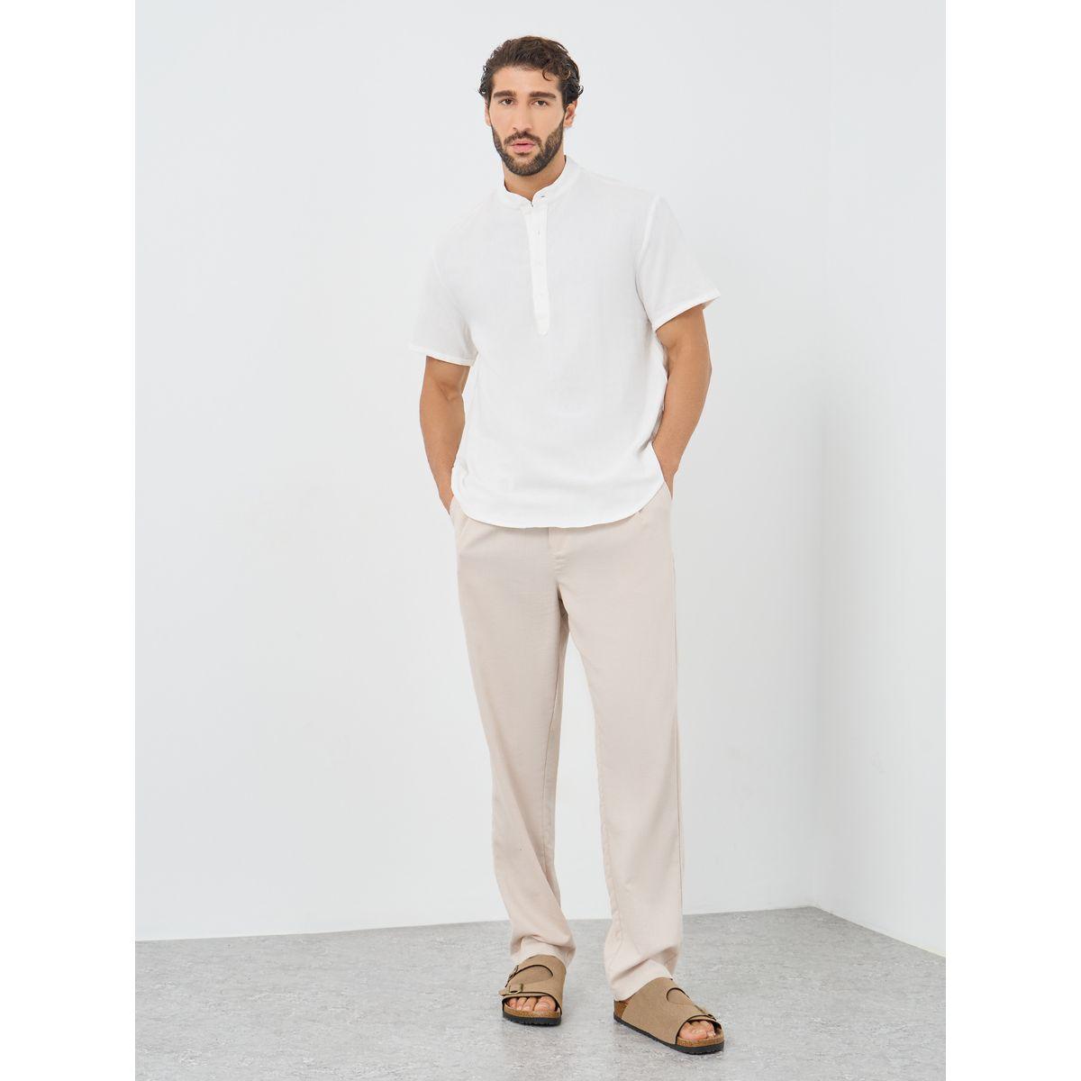 تيشيرت سادة بياقة ماندارين وأكمام قصيرة-men-clothing-shirts-image-2