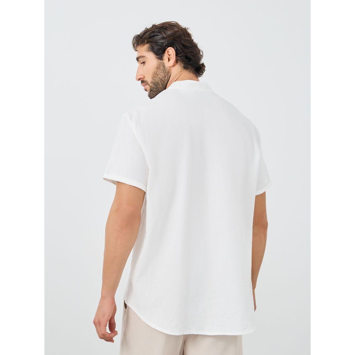 Styli Solid Short Sleeve Mandarin Collar T-Shirt-men-clothing-shirts-image-4
