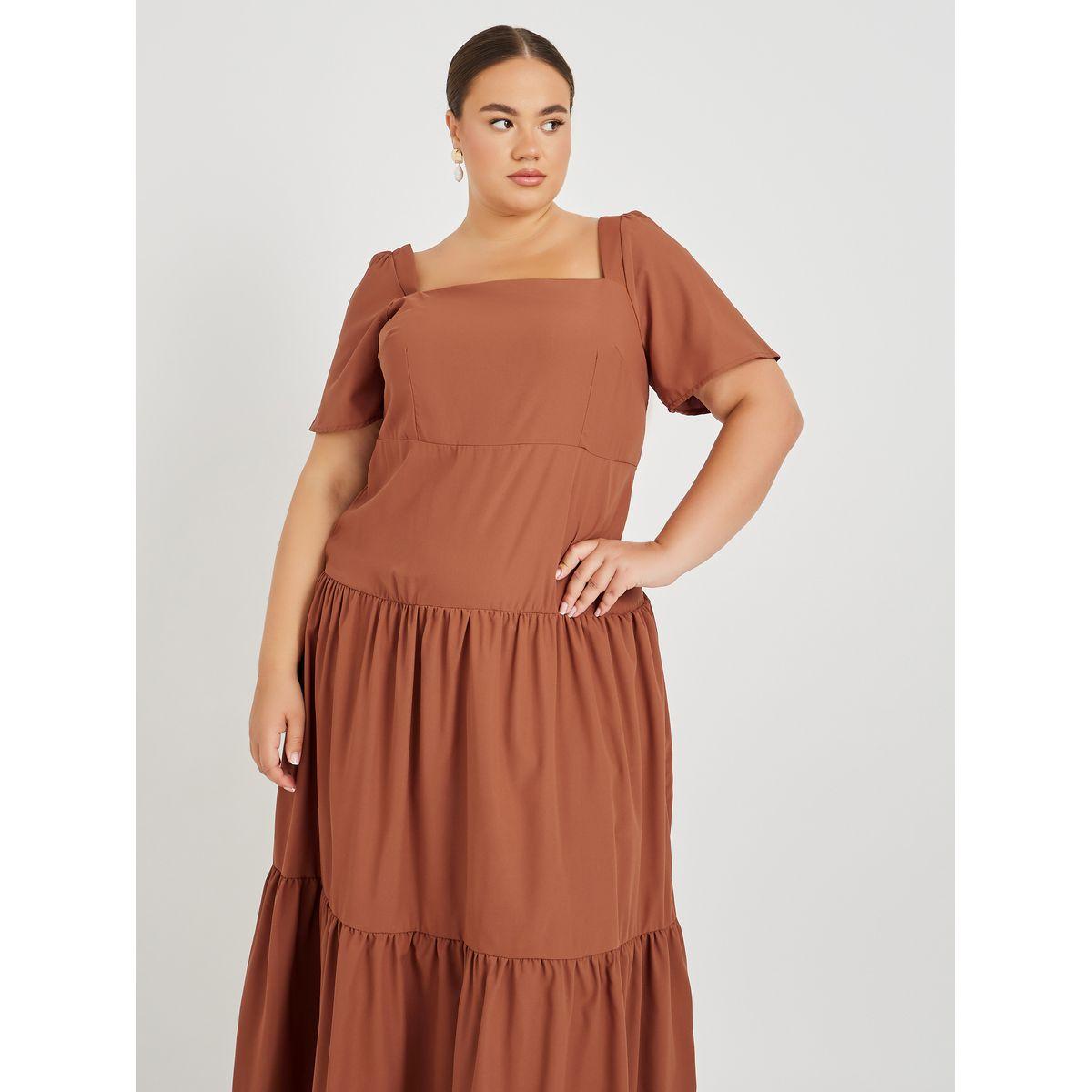 فستان طويل بمقاس كبير وأكمام منفوخة مع كسرات-women-clothing-dresses-image-3