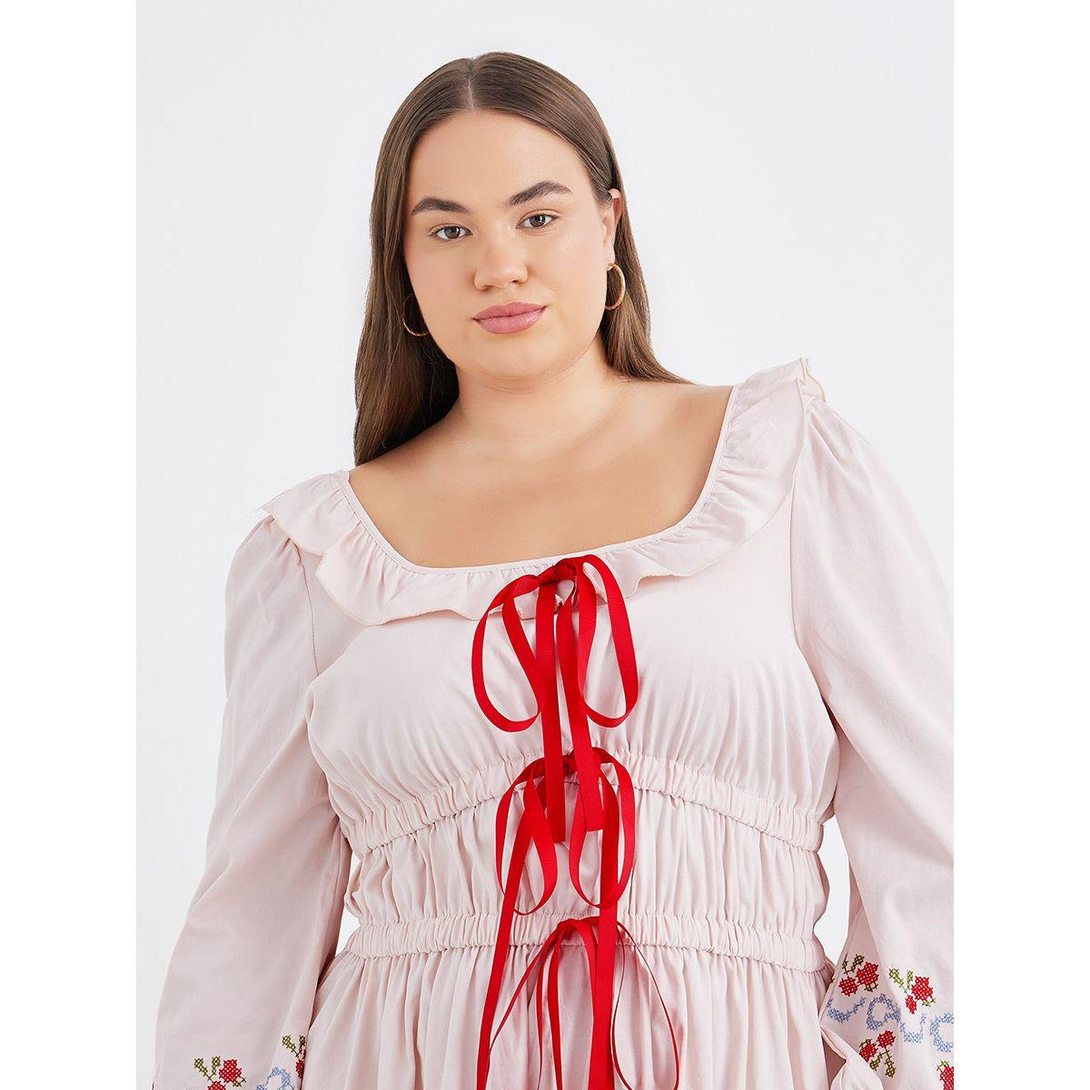 فستان ميدي بمقاس كبير وتفاصيل ربطة-women-clothing-dresses-image-4