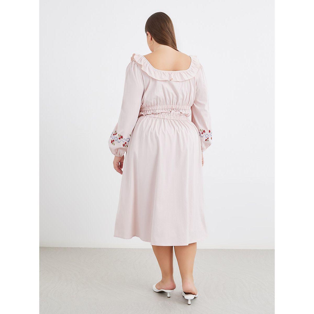 فستان ميدي بمقاس كبير وتفاصيل ربطة-women-clothing-dresses-image-5
