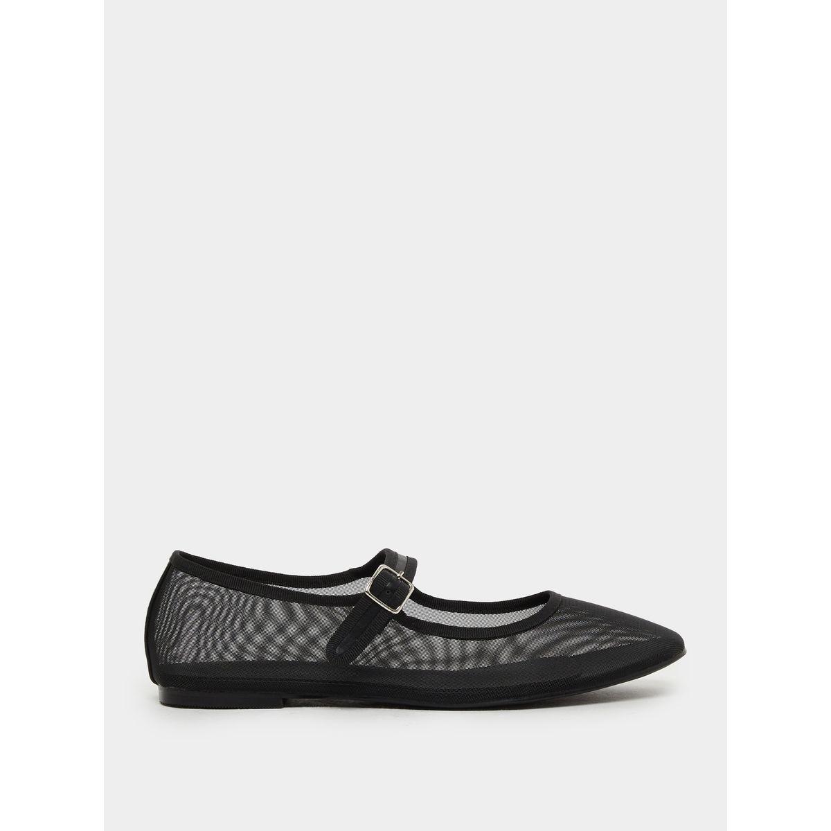 Styli Plain Pointed Toe Buckle Strap Ballerina Shoes-women-shoes-ballerinas-image-1