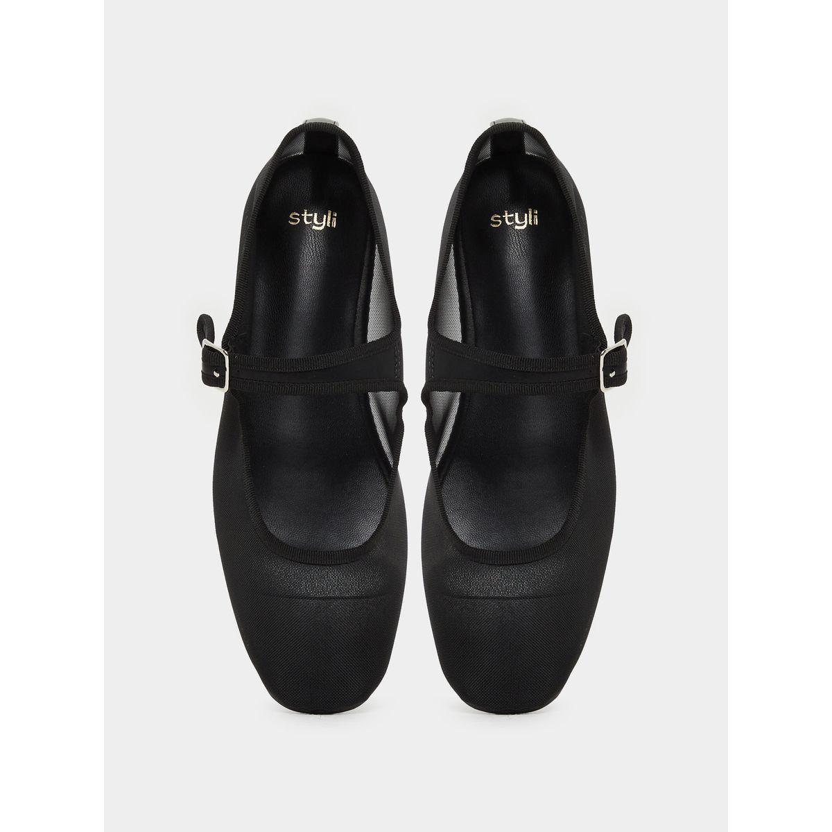 Styli Plain Pointed Toe Buckle Strap Ballerina Shoes-women-shoes-ballerinas-image-5