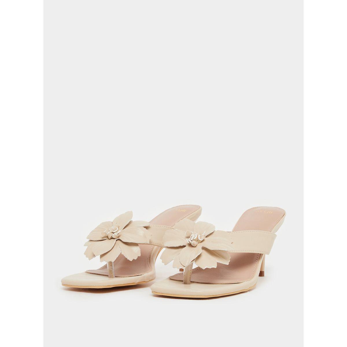 Styli Flower Corsage Slip On Sandals-women-shoes-sandals-heeled-image-3