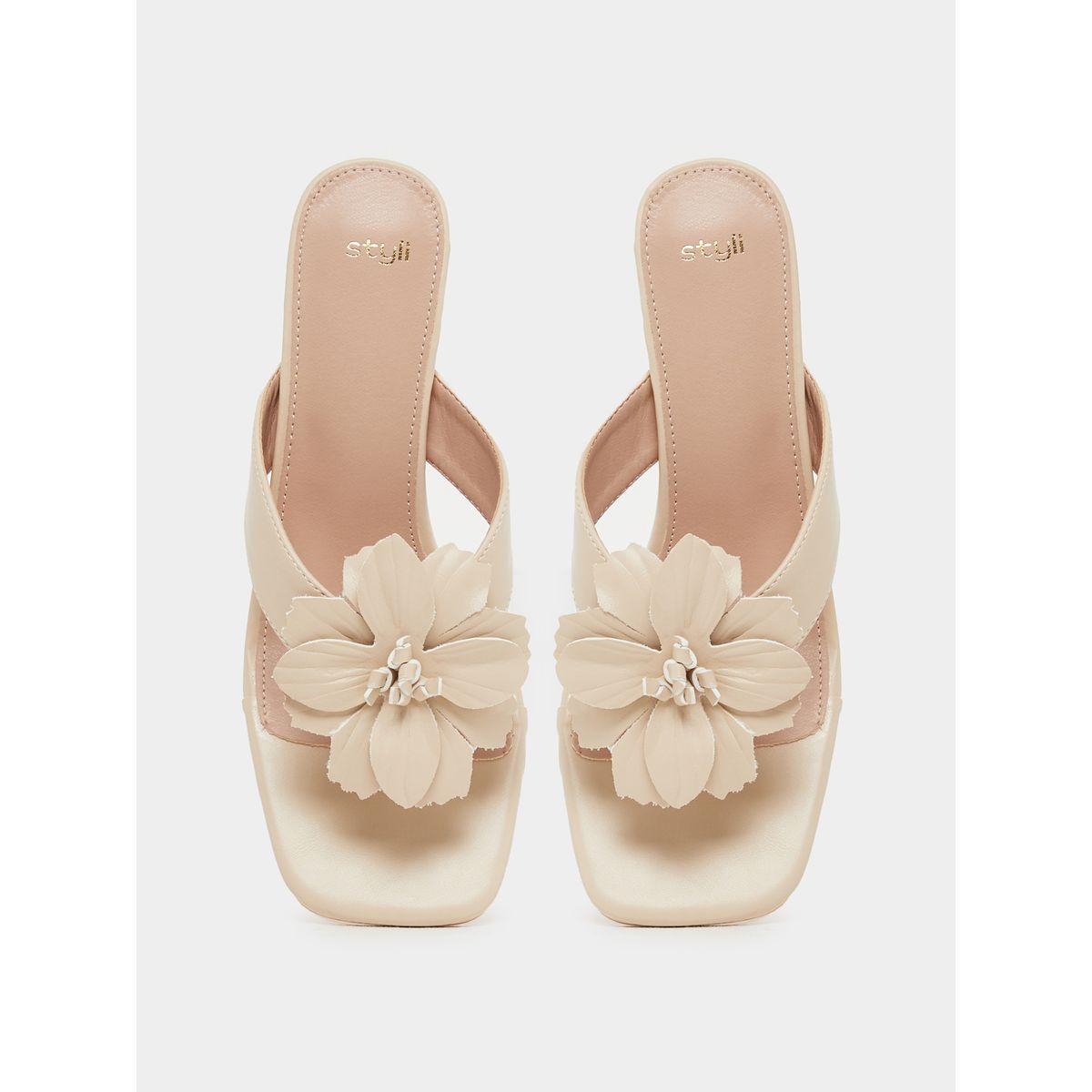 Styli Flower Corsage Slip On Sandals-women-shoes-sandals-heeled-image-6