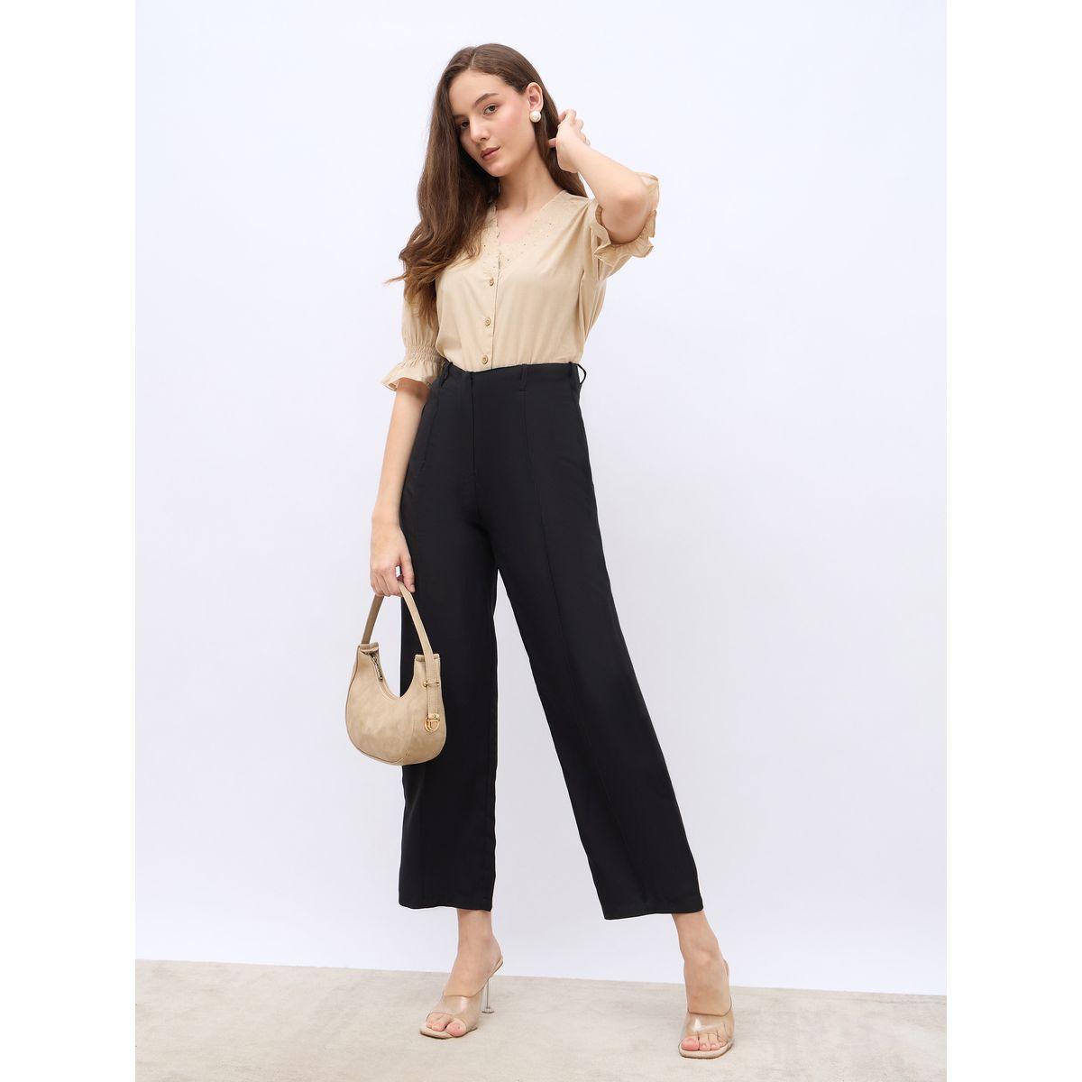 بنطال سادة بقصة مستدقة مع حزوز-women-clothing-bottoms-trousers-image-1