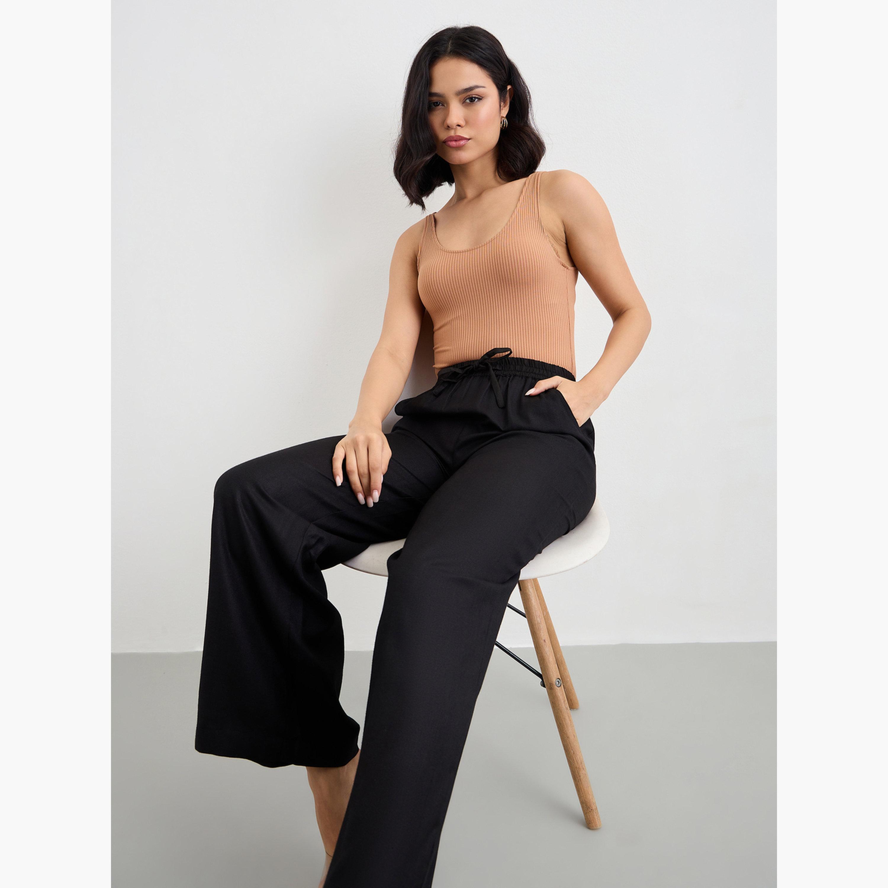 Styli Linen Look Wide Leg Pants with Drawstring-women-clothing-bottoms-trousers-image-3