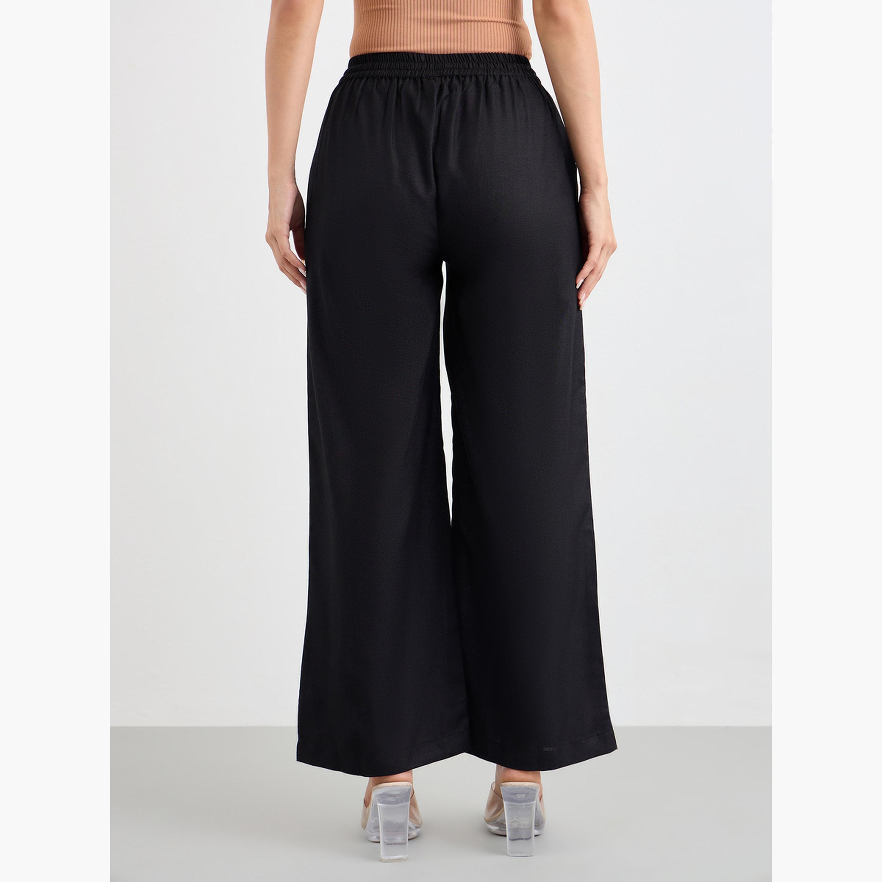 ستايلي - بنطال واسع الساق بمظهر الكتان مع رباط-women-clothing-bottoms-trousers-image-4