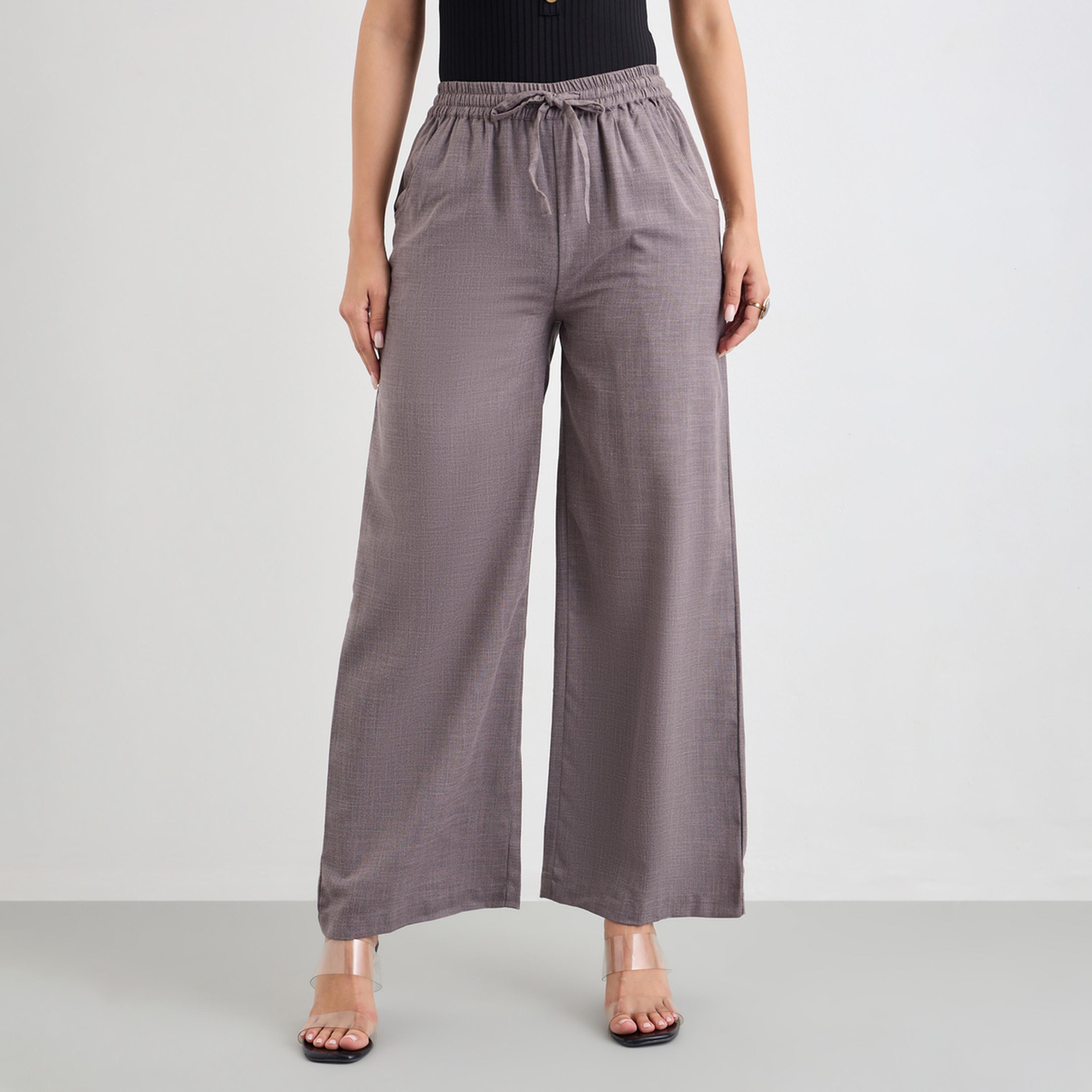 Styli Linen Look Wide Leg Pants with Drawstring-women-clothing-bottoms-trousers-image-1