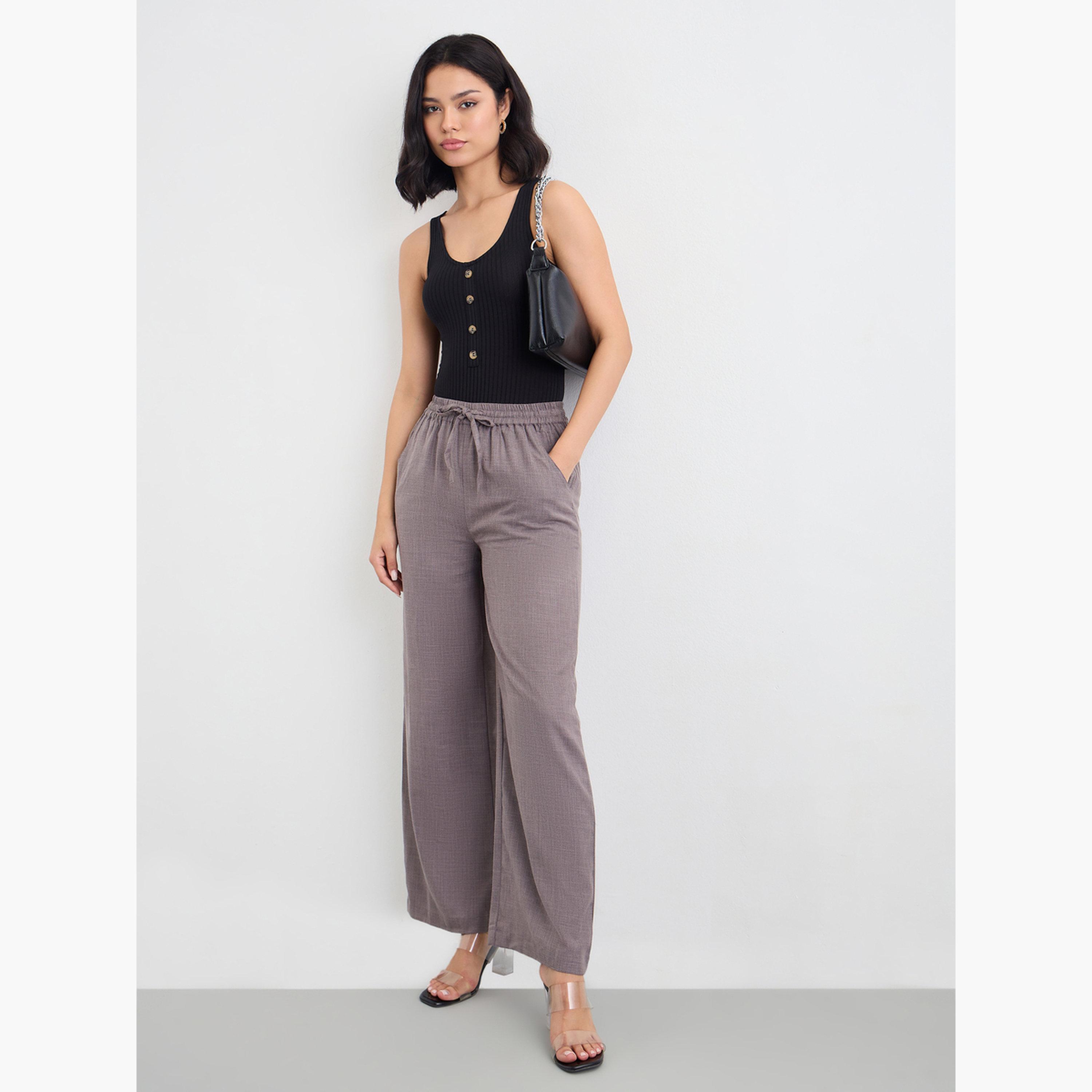 Styli Linen Look Wide Leg Pants with Drawstring-women-clothing-bottoms-trousers-image-2