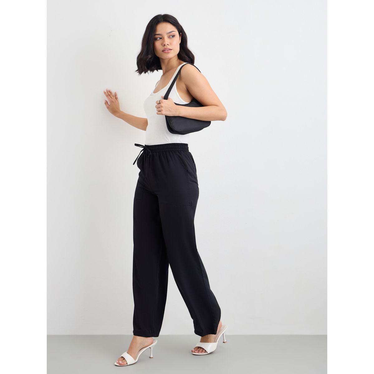 Styli Solid Wide Leg Pants with Drawstring-women-clothing-bottoms-trousers-image-1