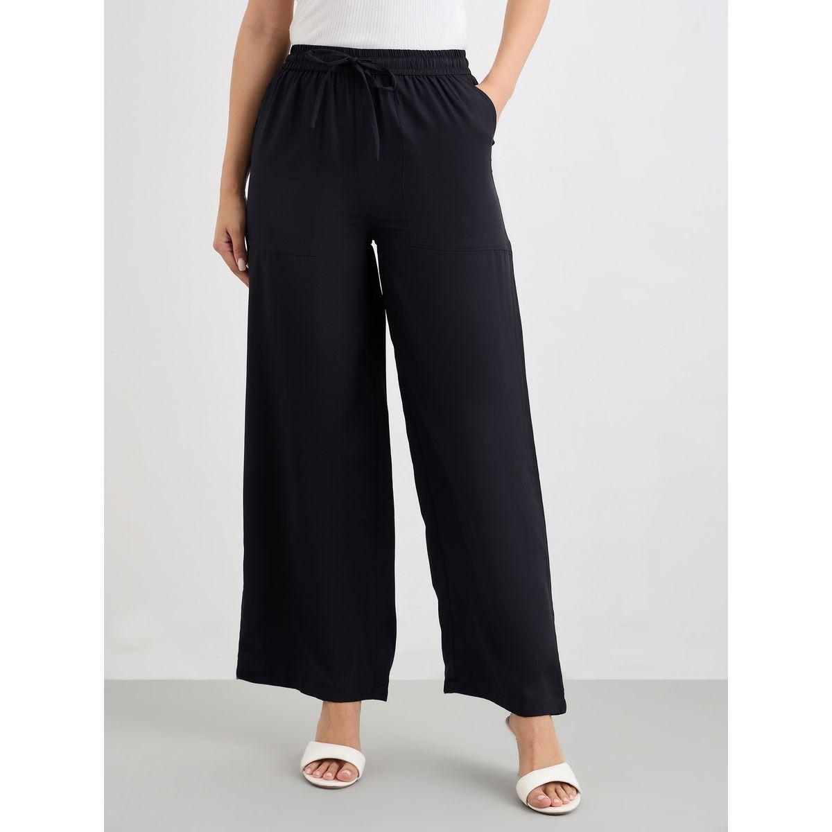 Styli Solid Wide Leg Pants with Drawstring-women-clothing-bottoms-trousers-image-2