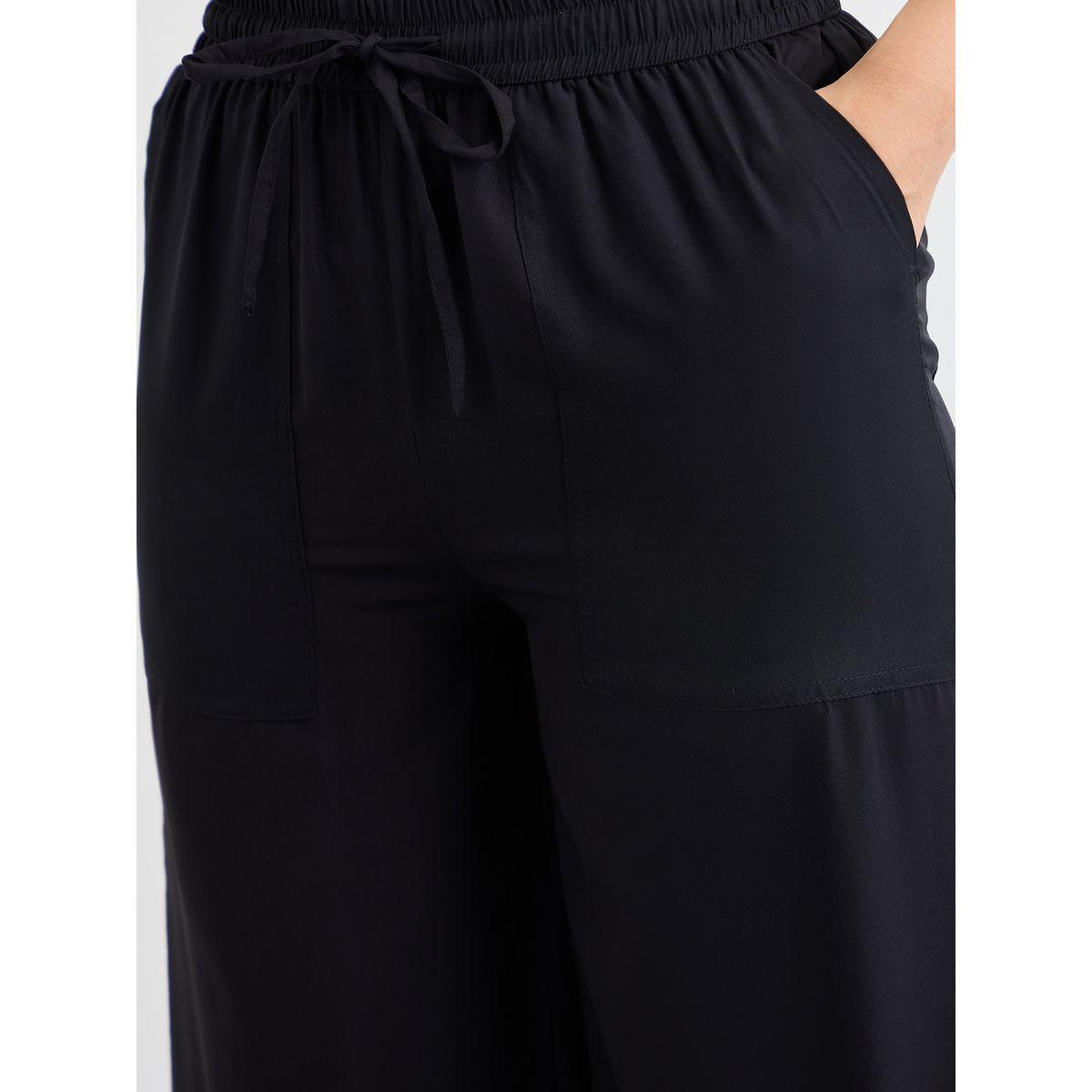 Styli Solid Wide Leg Pants with Drawstring-women-clothing-bottoms-trousers-image-3