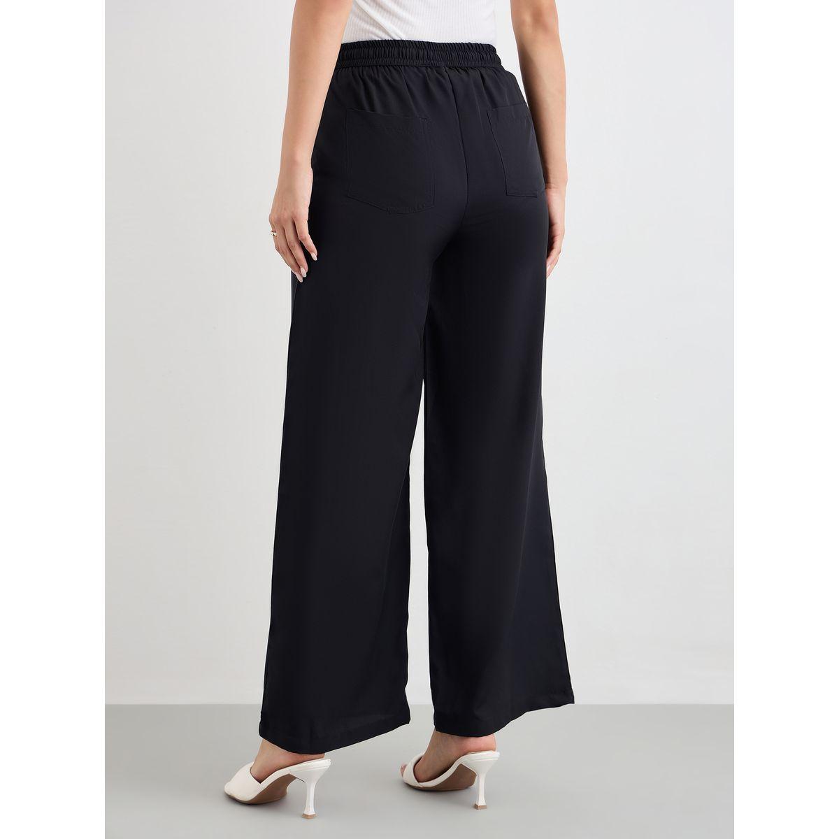 Styli Solid Wide Leg Pants with Drawstring-women-clothing-bottoms-trousers-image-4