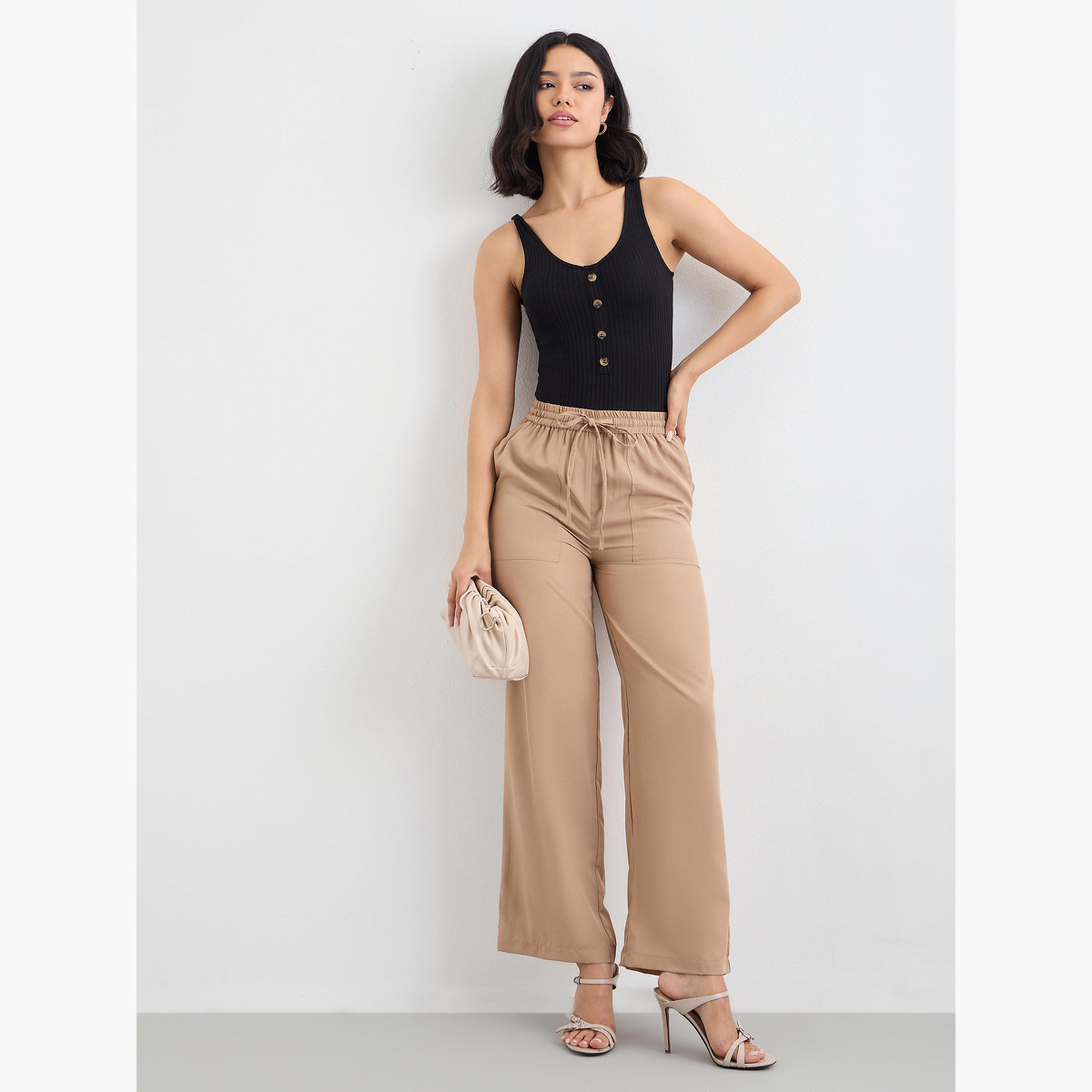 بنطال بأرجل واسعة وخصر برباط-women-clothing-bottoms-joggers-image-2