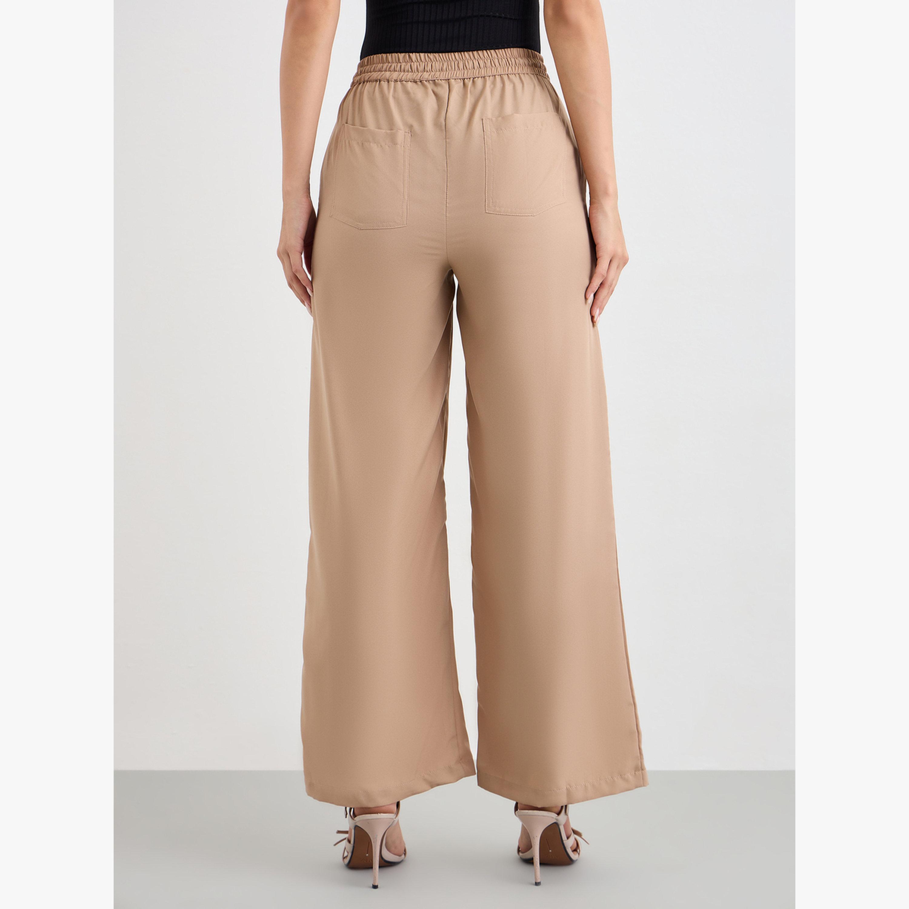 Styli Beige Wide Leg Pants with Drawstring Waist-women-clothing-bottoms-joggers-image-4