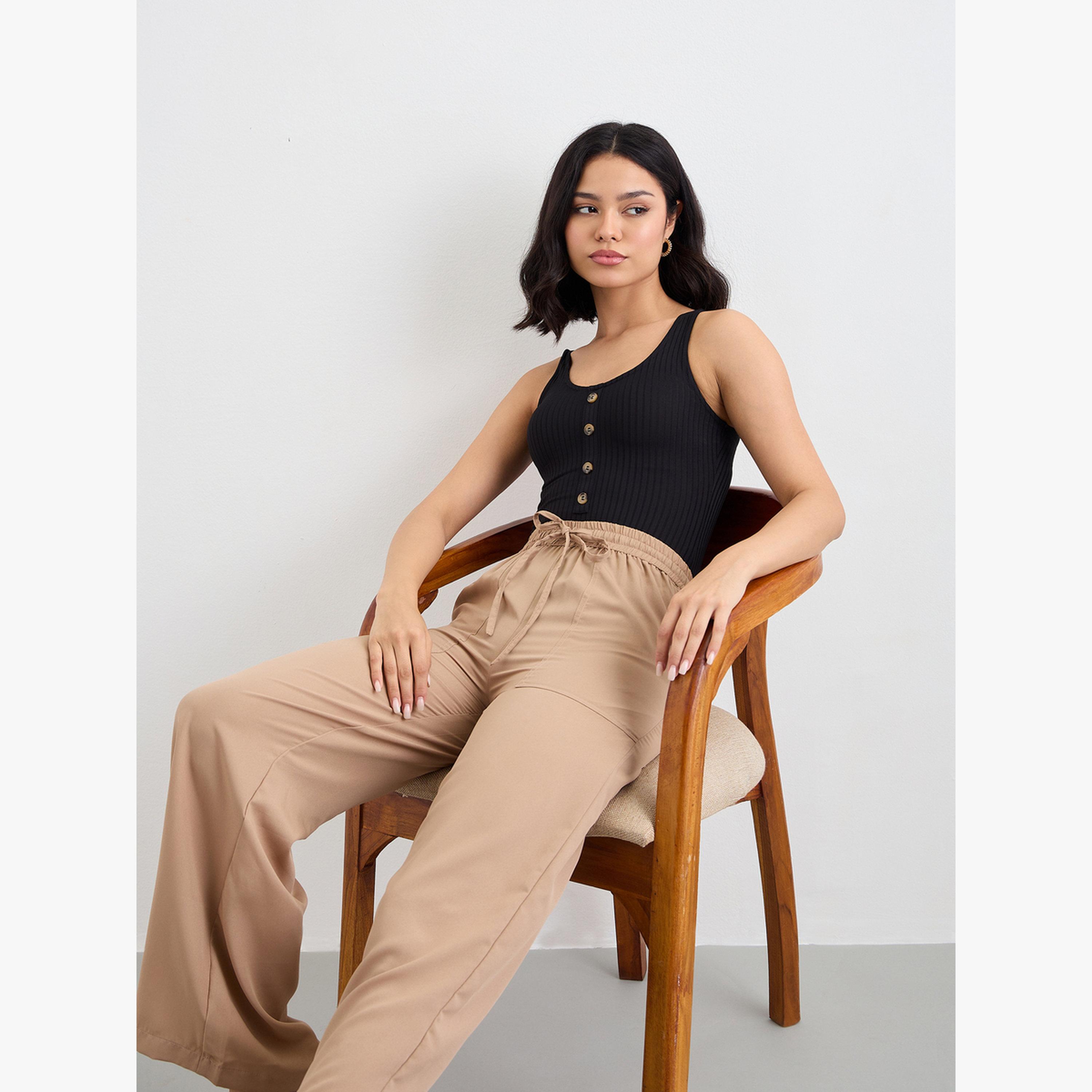 بنطال بأرجل واسعة وخصر برباط-women-clothing-bottoms-joggers-image-5