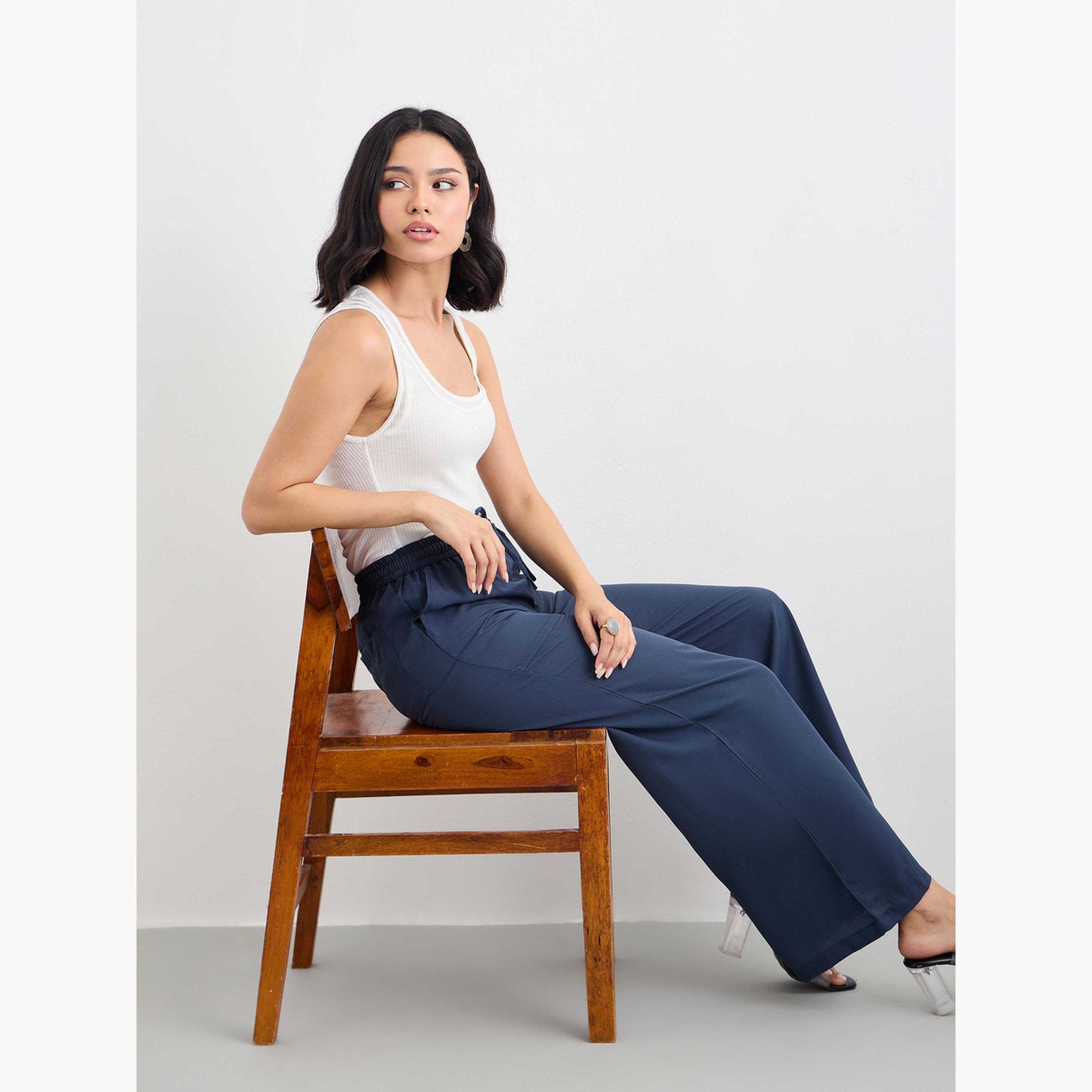 ستايلي - بنطال واسع الساق مع جيوب-women-clothing-bottoms-trousers-image-3