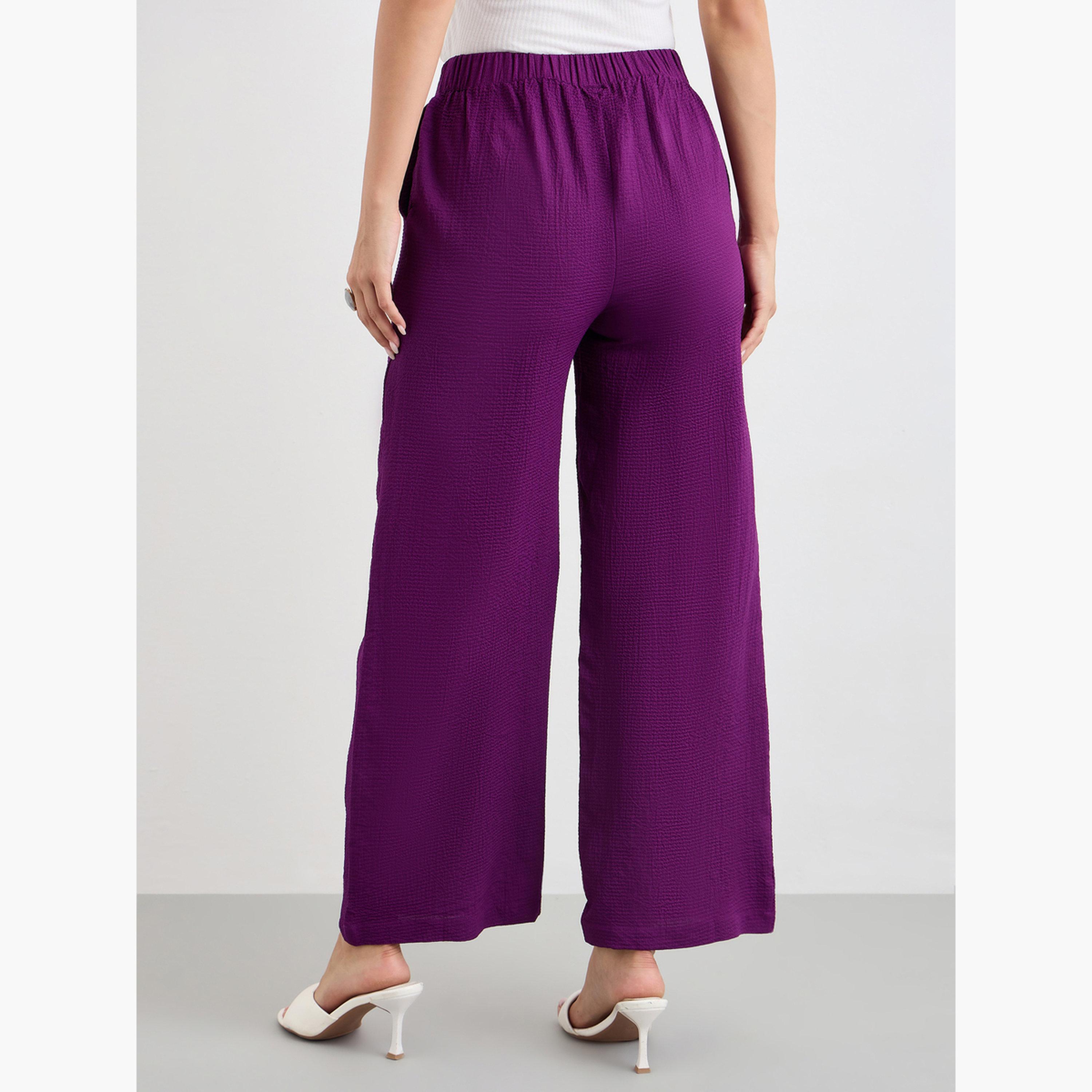 Styli Purple Textured Wide Leg Casual Pants-women-clothing-bottoms-trousers-image-4