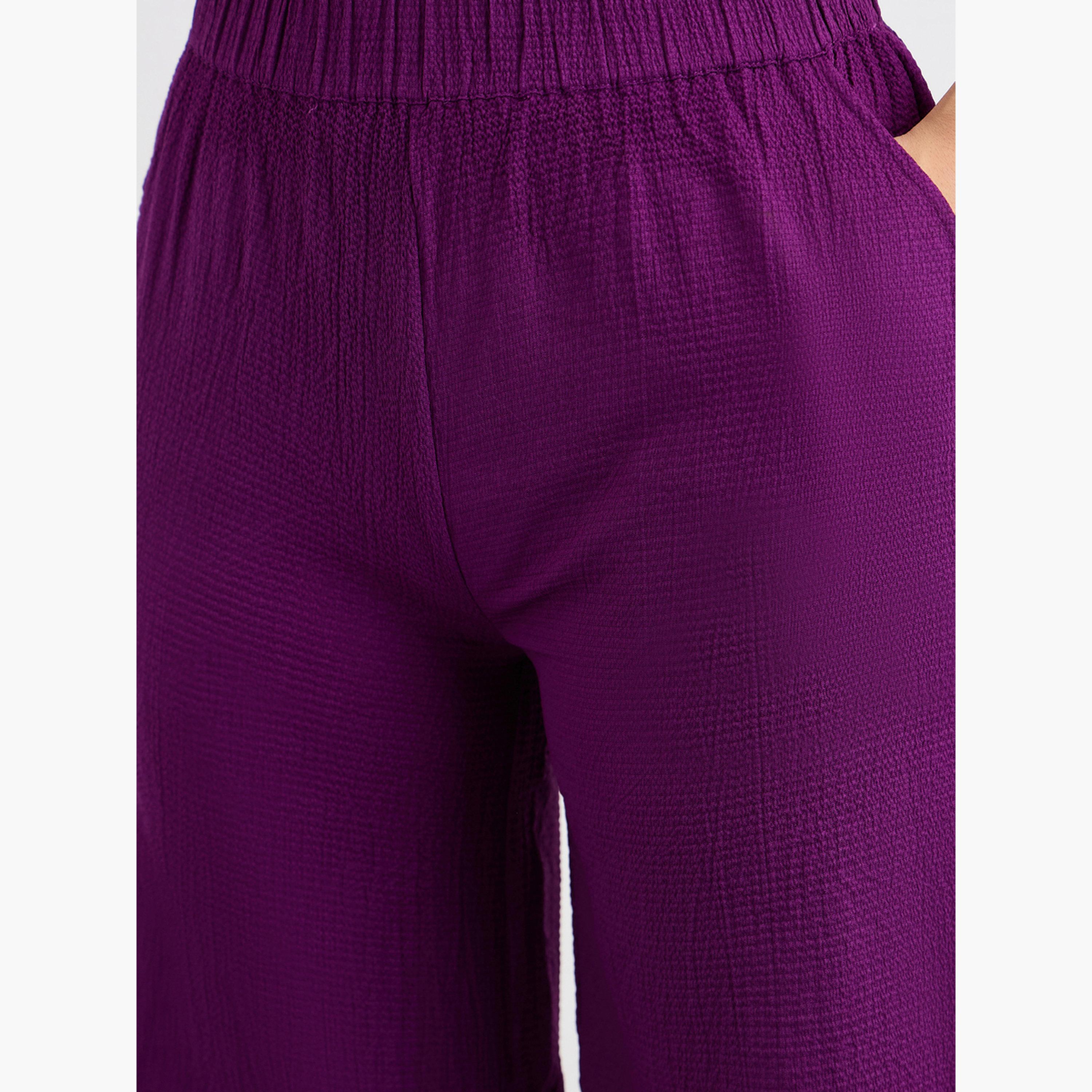Styli Purple Textured Wide Leg Casual Pants-women-clothing-bottoms-trousers-image-5