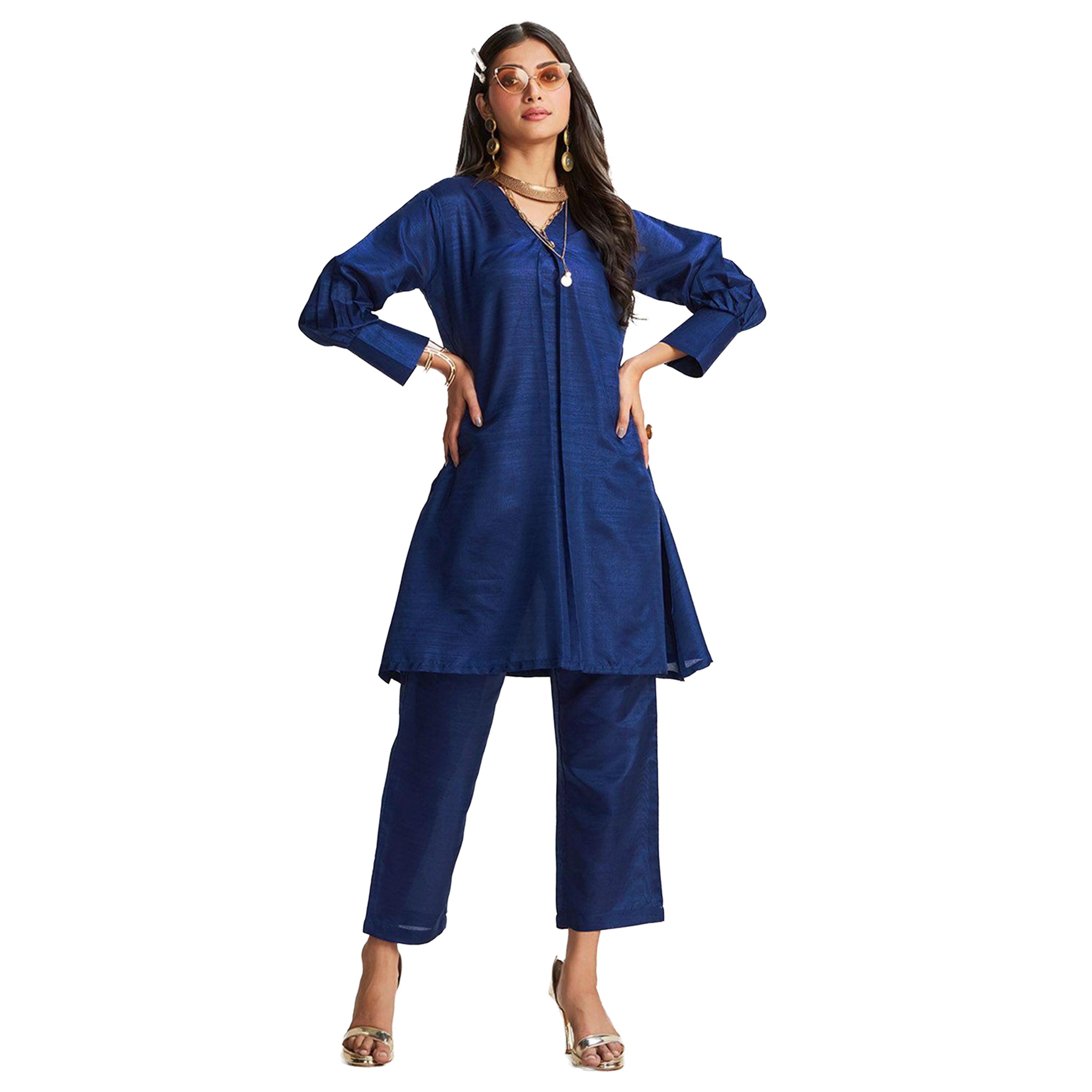 Ishin X Styli Balloon Sleeve A-Line Ethnic Top with Trousers Set-women-clothing-ethnicwear-salwarsuits-image-1