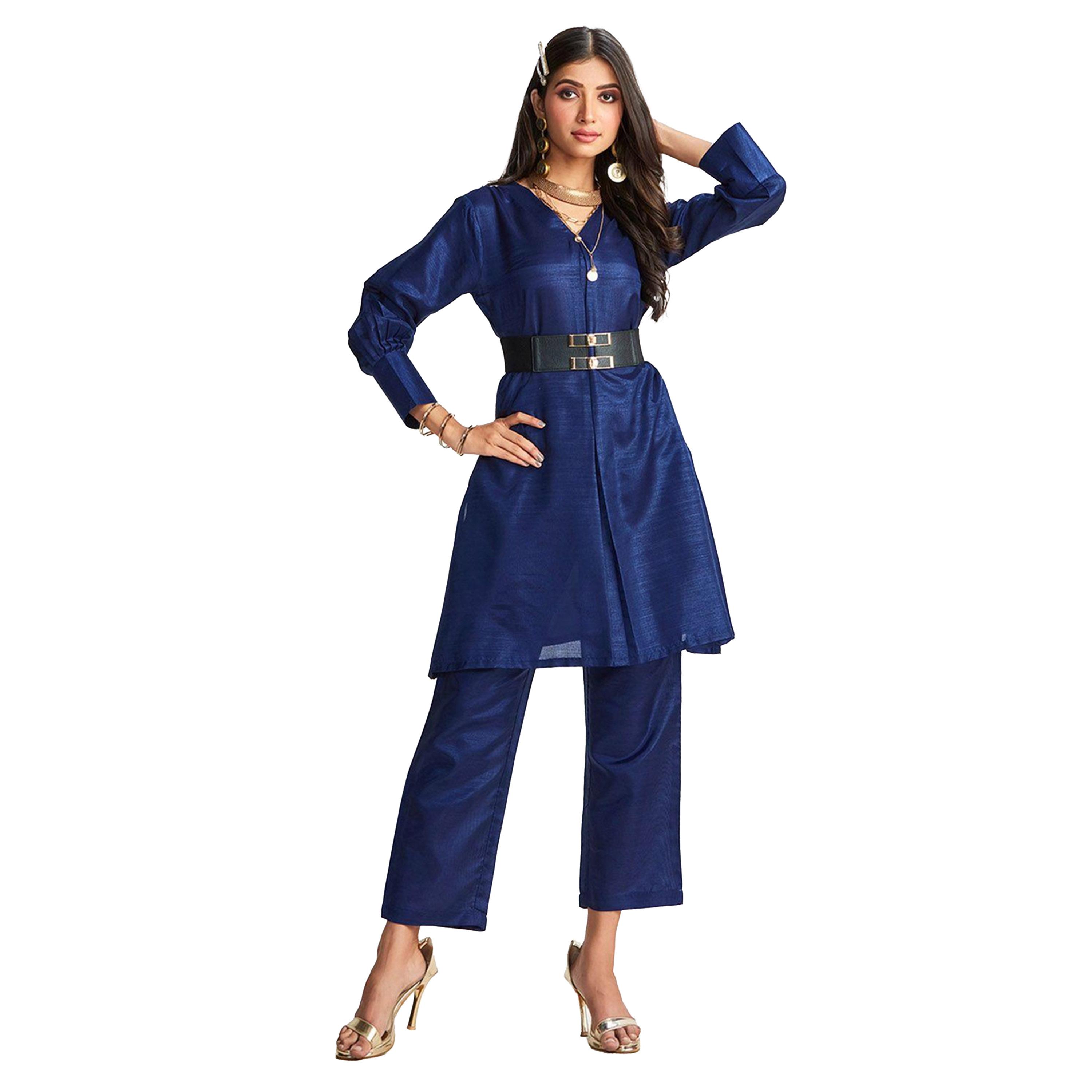 ايشن × ستايلي - طقم بلوزة عرقية بأكمام منفوخة بقصّة A مع بنطال-women-clothing-ethnicwear-salwarsuits-image-5
