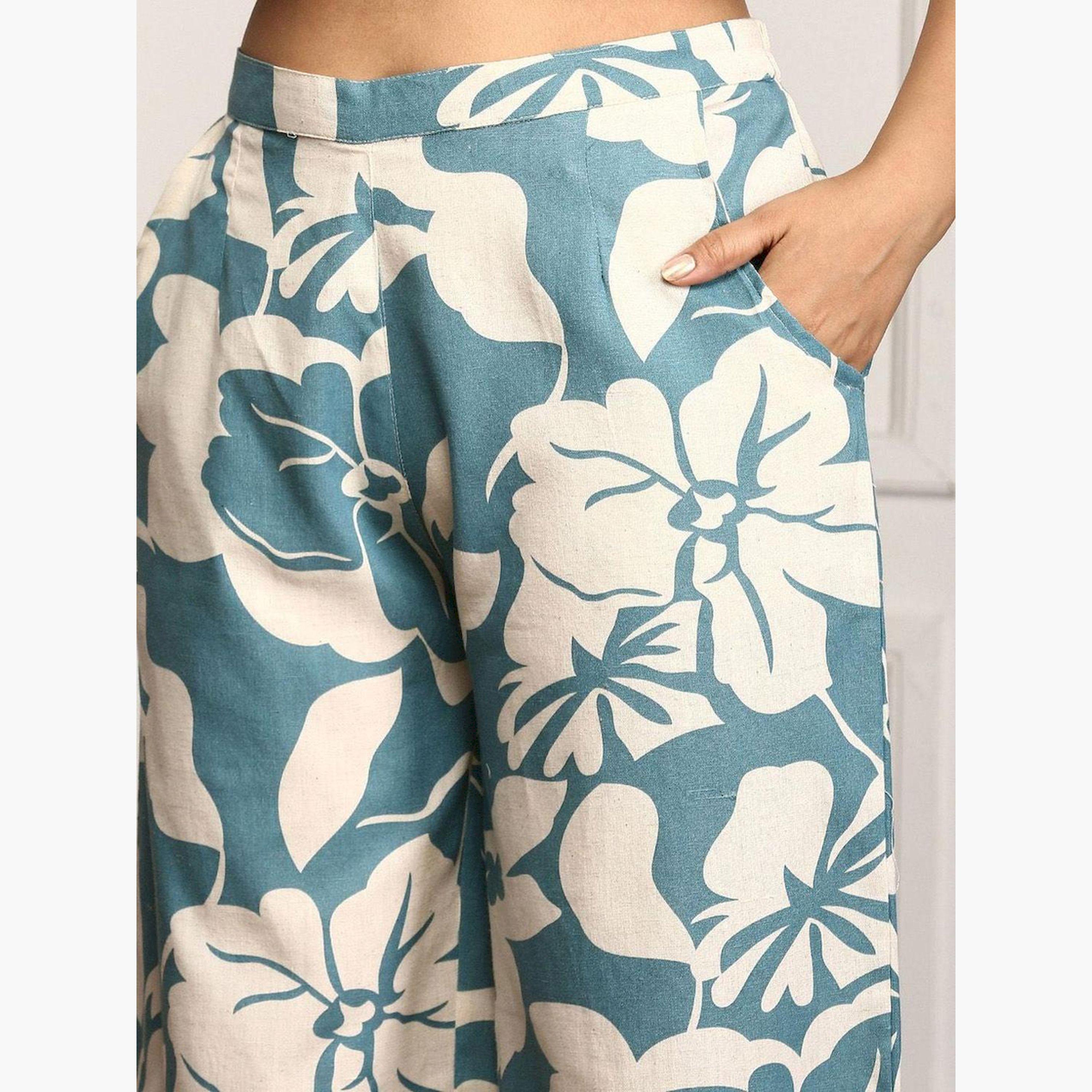 ايشن × ستايلي - طقم بليزر وبنطال قطني بطبعة زهور-women-clothing-ethnicwear-salwarsuits-image-3