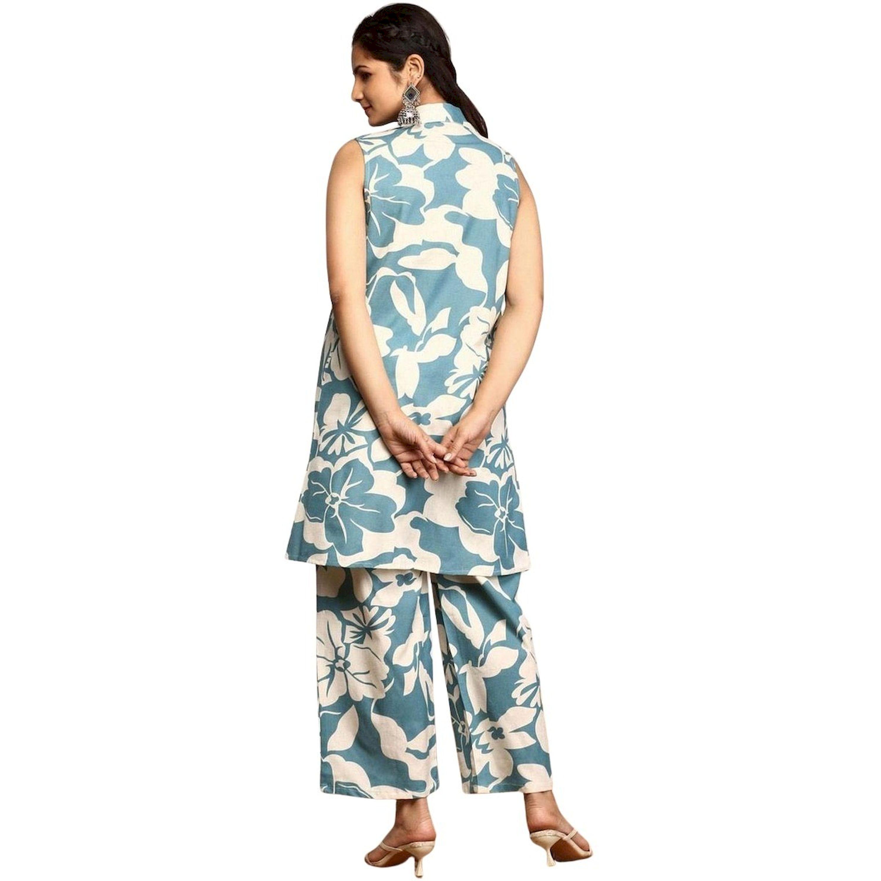 ايشن × ستايلي - طقم بليزر وبنطال قطني بطبعة زهور-women-clothing-ethnicwear-salwarsuits-image-4