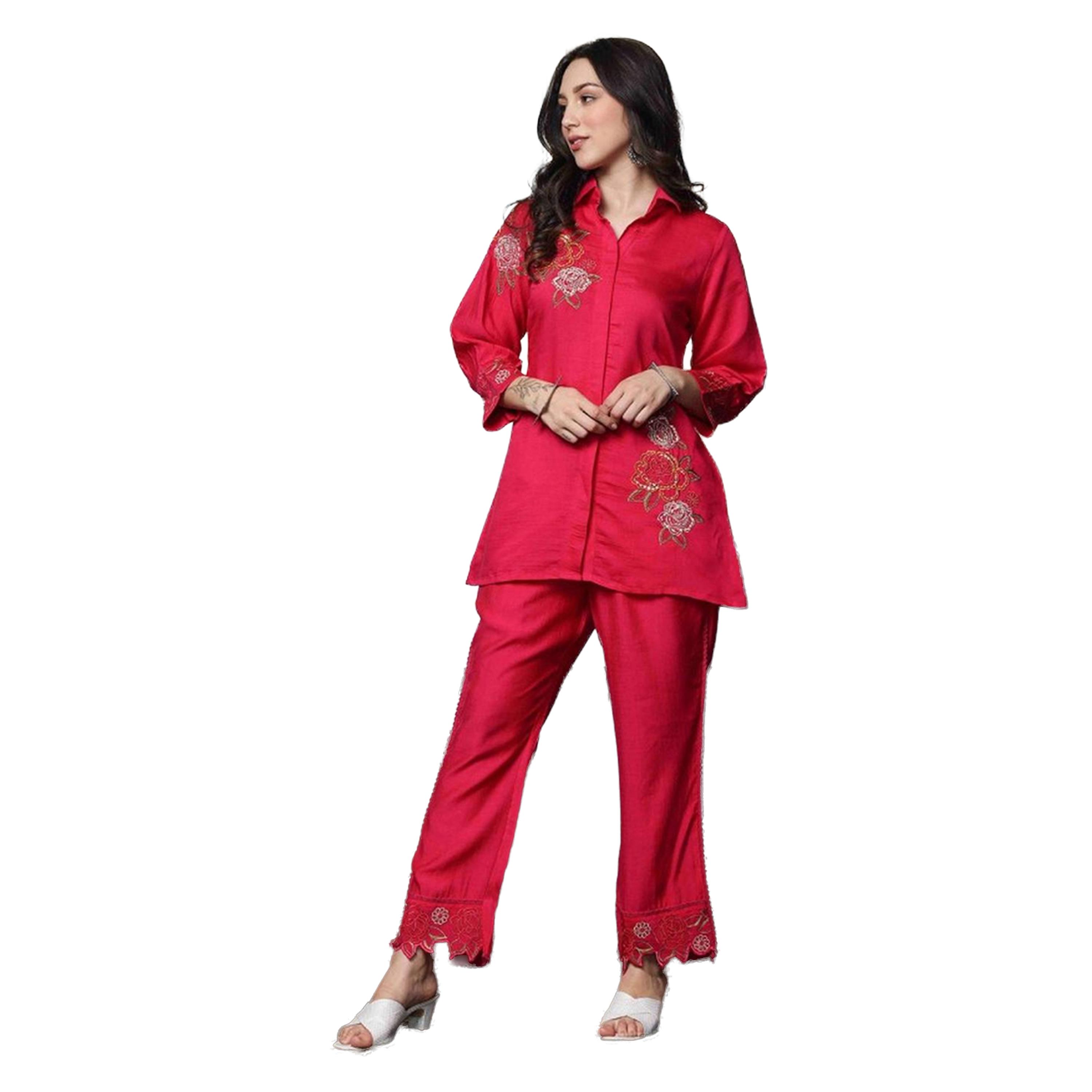 ايشن × ستايلي - قميص طويل مطرز مع بنطال-women-clothing-ethnicwear-salwarsuits-image-1
