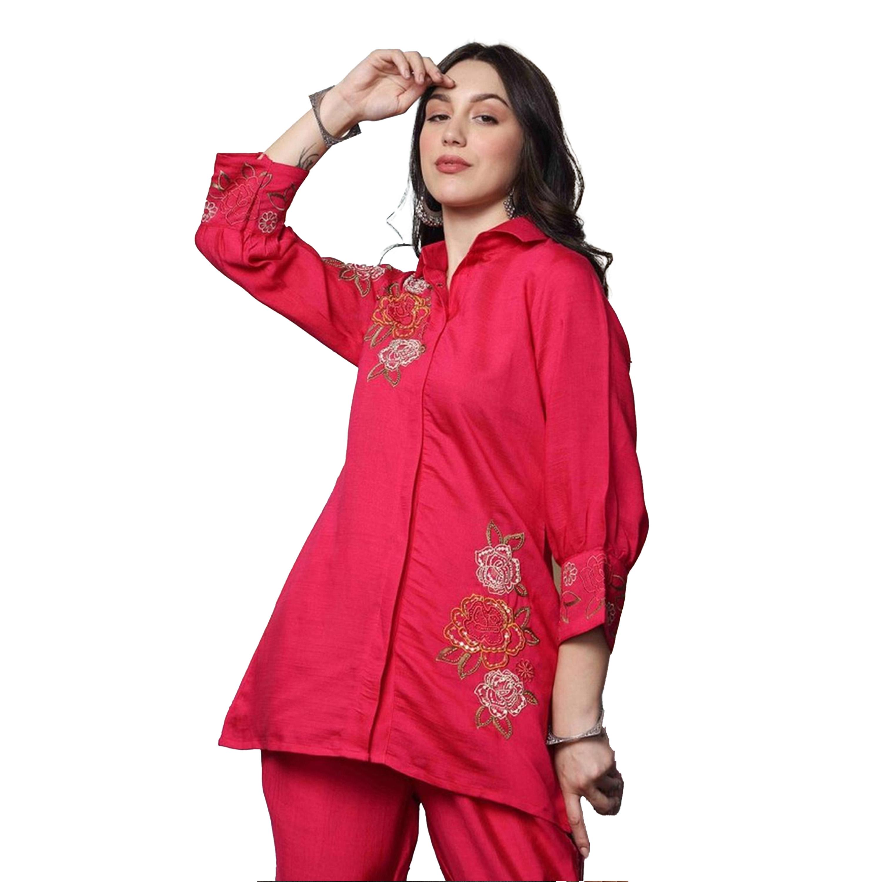 ايشن × ستايلي - قميص طويل مطرز مع بنطال-women-clothing-ethnicwear-salwarsuits-image-2