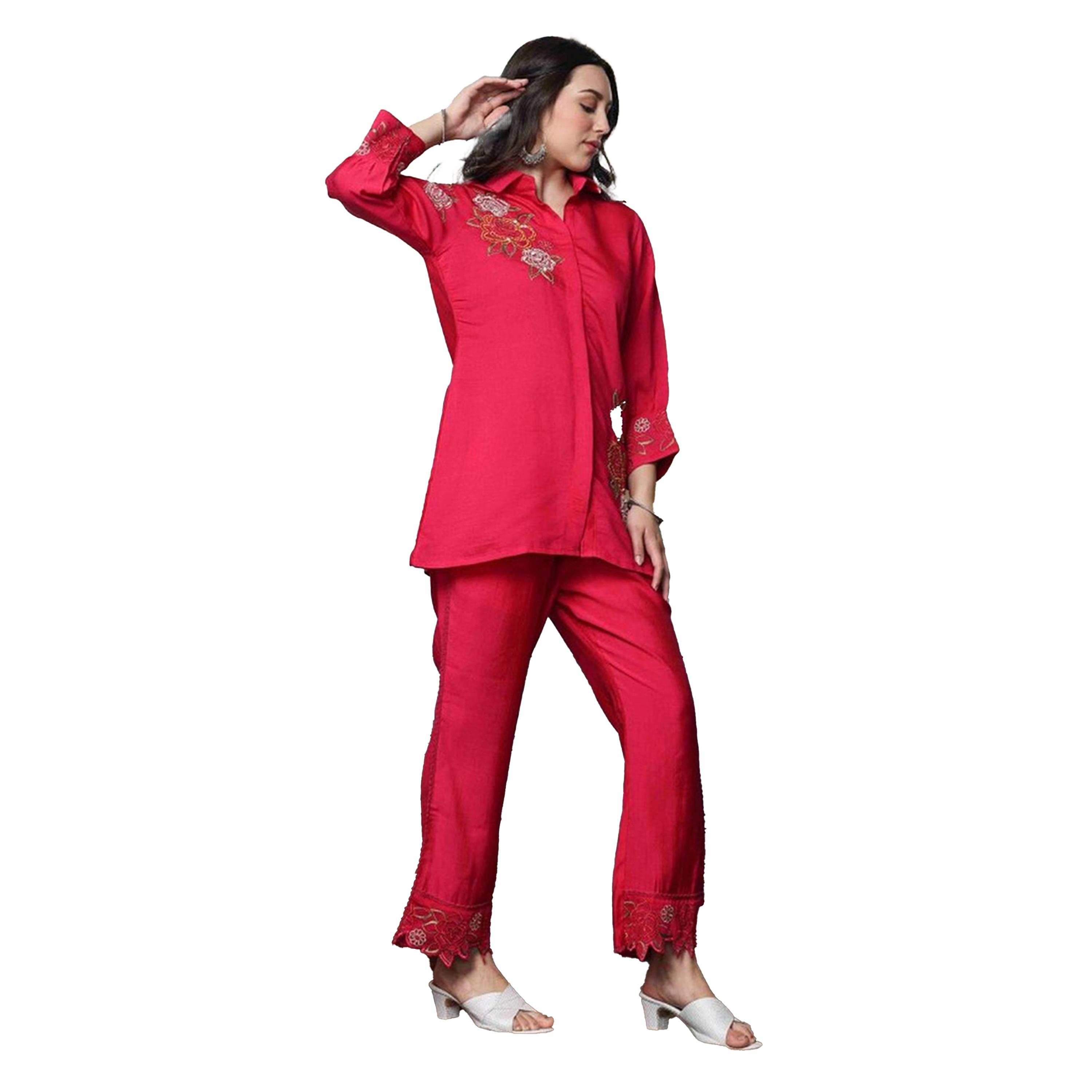 ايشن × ستايلي - قميص طويل مطرز مع بنطال-women-clothing-ethnicwear-salwarsuits-image-3