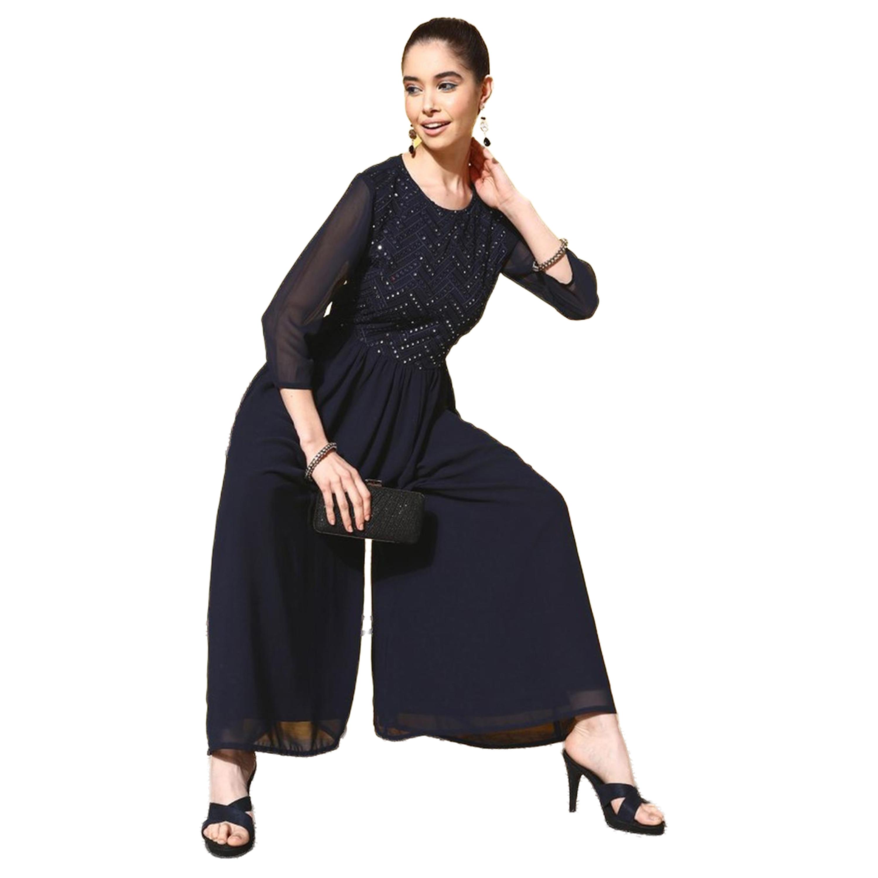 ايشن × ستايلي - جمبسوت مطرز بأكمام 3/4 وساق واسعة-women-clothing-jumpsuits-image-1