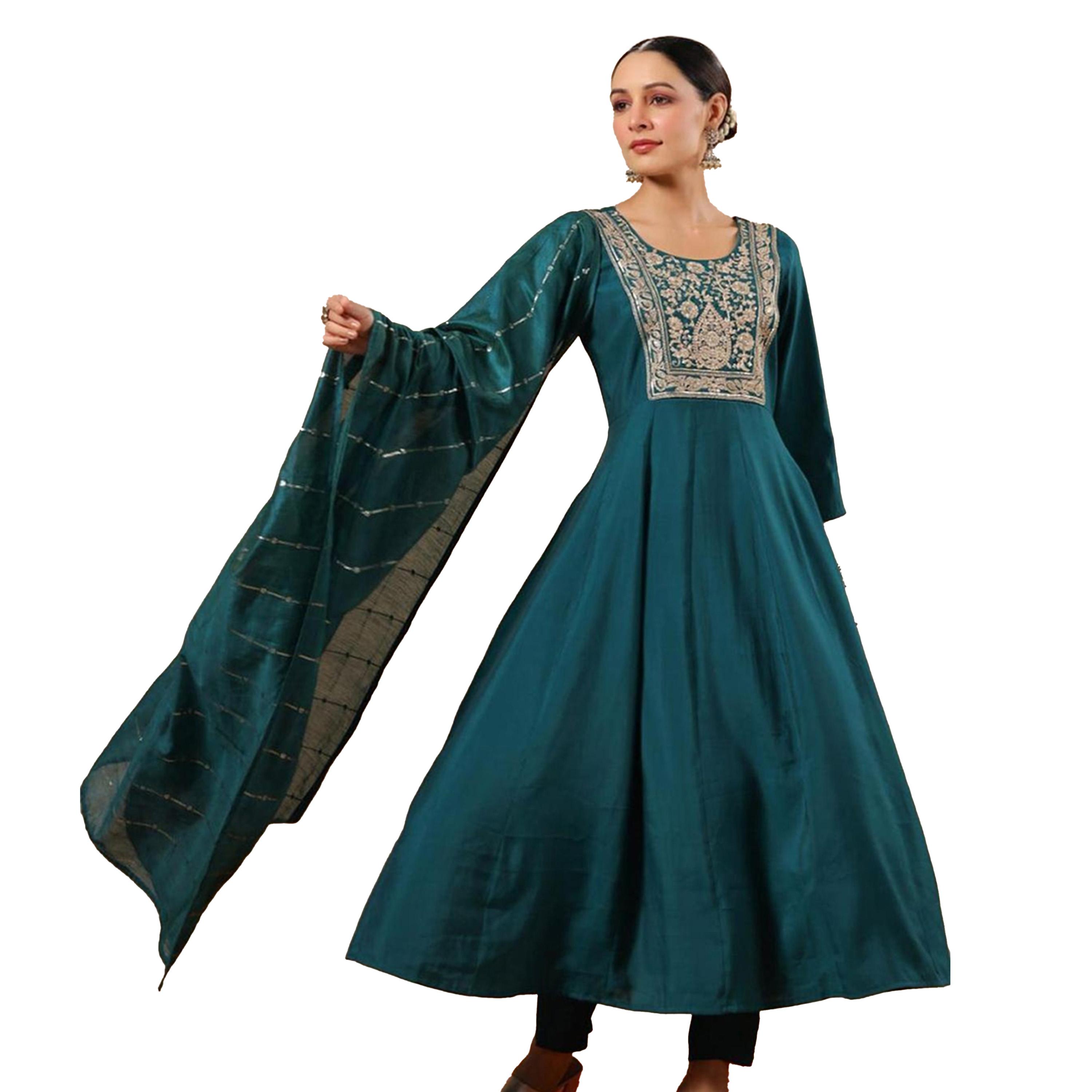 ايشن × ستايلي - طقم كورتا مطرز على شكل حرف A مع بنطال ووشاح دوباتا-women-clothing-ethnicwear-kurtasets-image-3