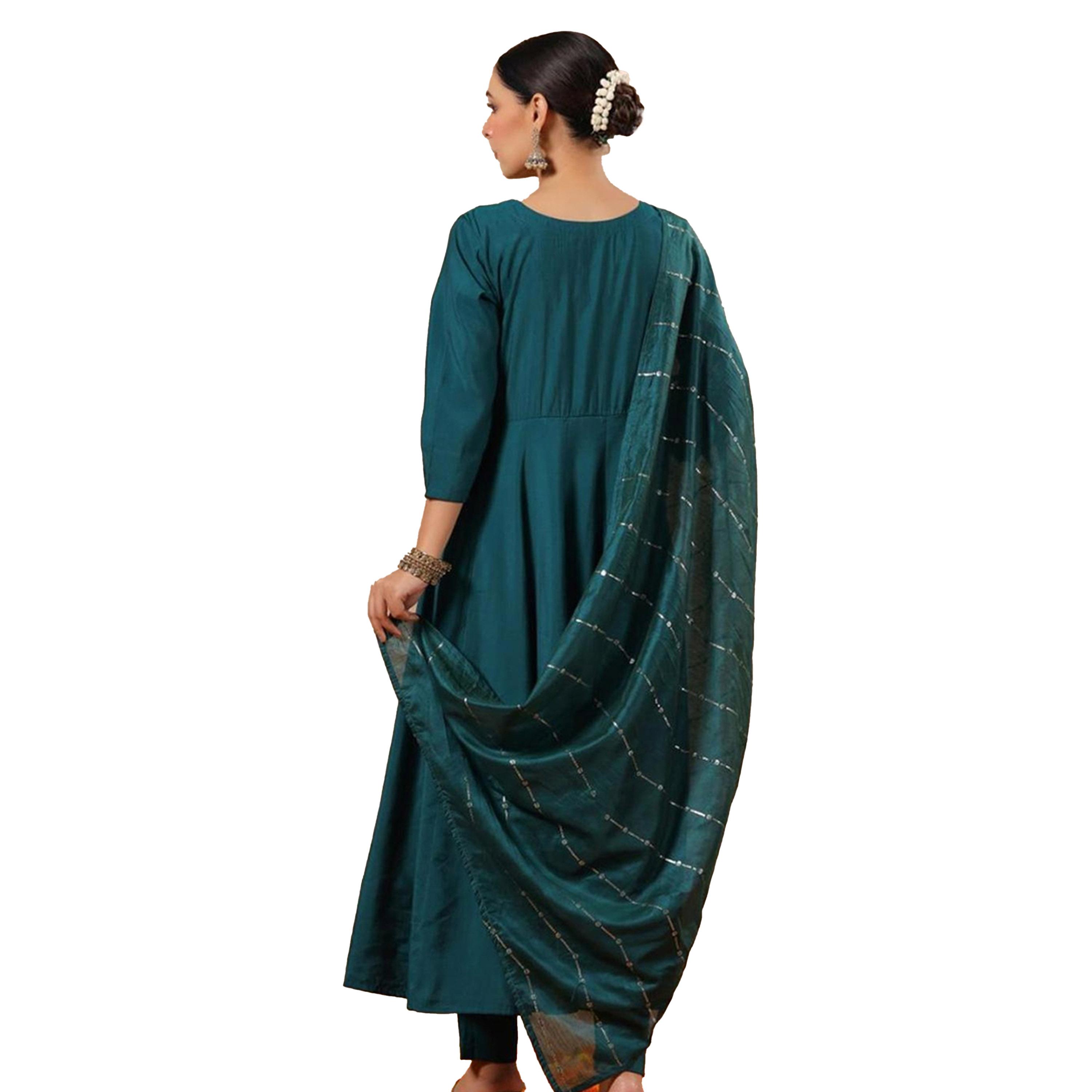 ايشن × ستايلي - طقم كورتا مطرز على شكل حرف A مع بنطال ووشاح دوباتا-women-clothing-ethnicwear-kurtasets-image-5