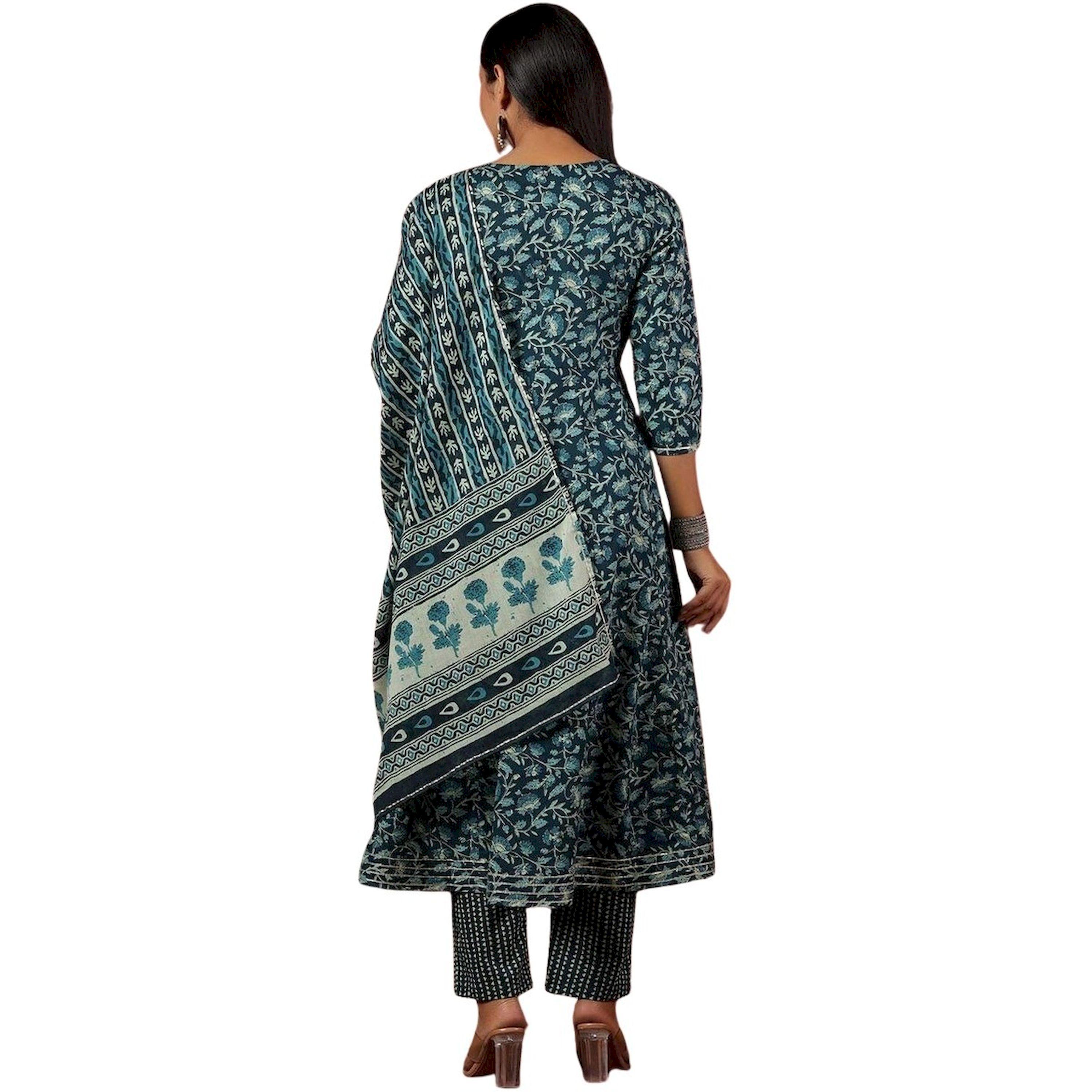 ايشن × ستايلي - طقم كورتا قطن مطبوع مع بنطال ووشاح دوباتا-women-clothing-ethnicwear-kurtasets-image-4
