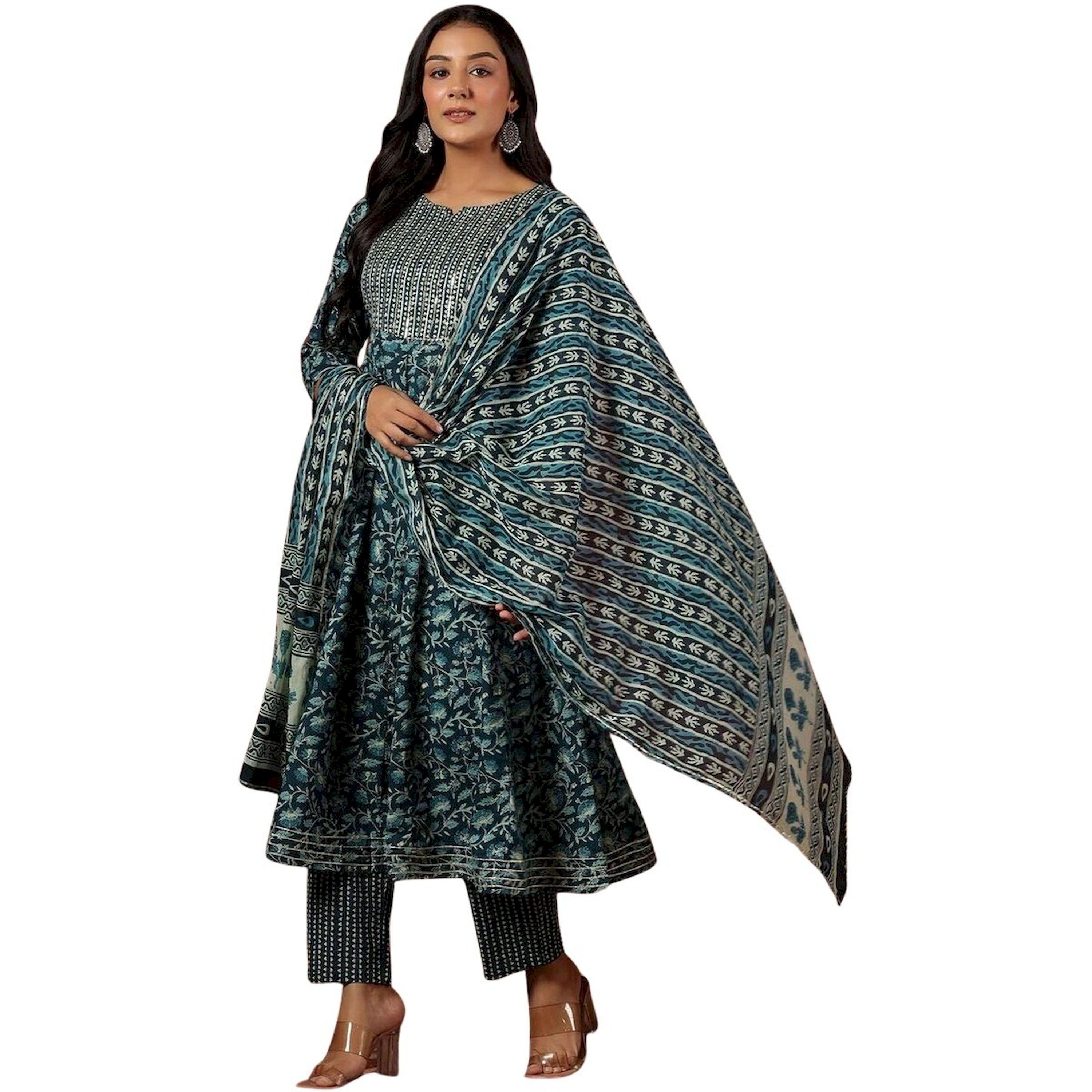 ايشن × ستايلي - طقم كورتا قطن مطبوع مع بنطال ووشاح دوباتا-women-clothing-ethnicwear-kurtasets-image-5