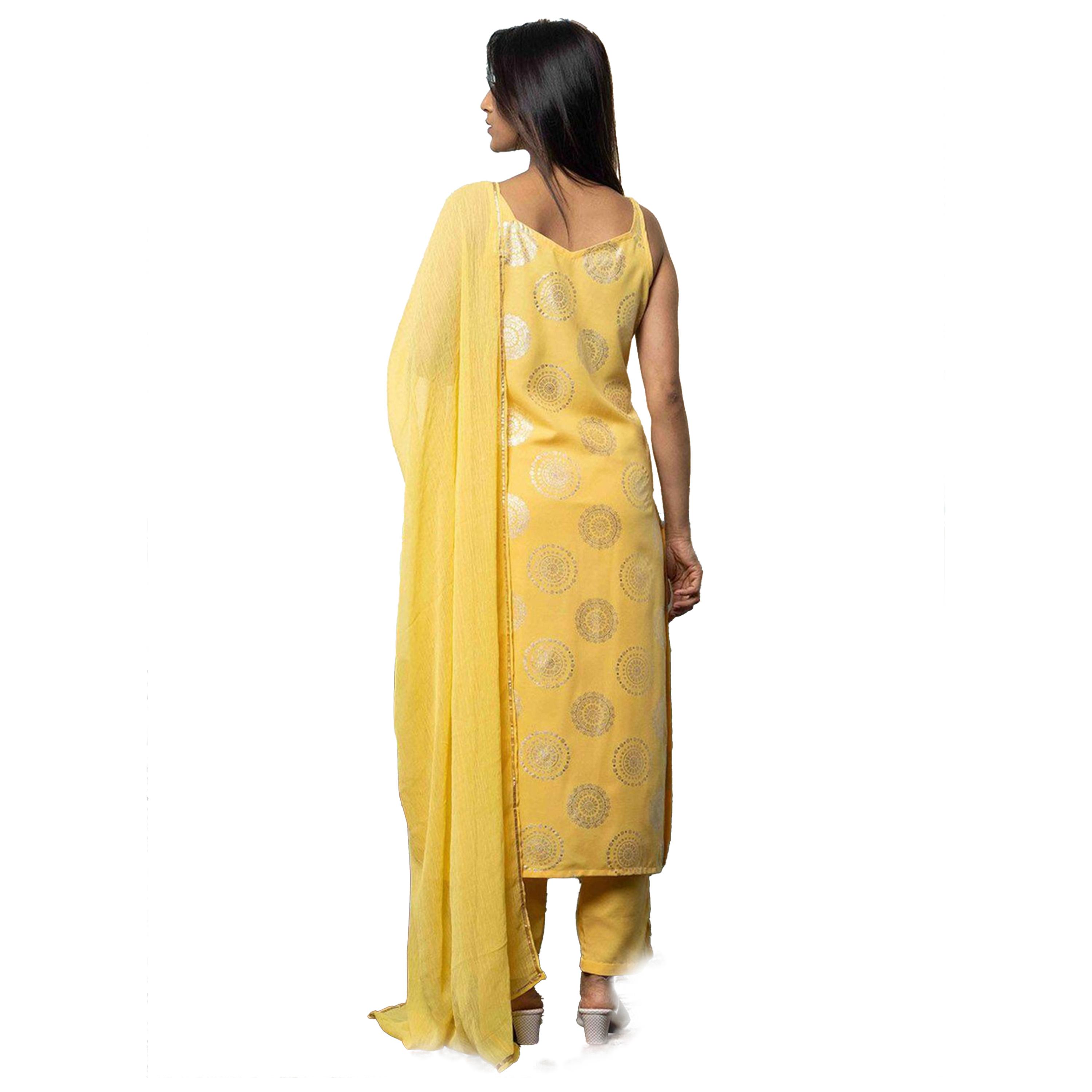 ايشن × ستايلي - طقم كورتا بدون أكمام مطبوع مع بنطال ووشاح دوباتا-women-clothing-ethnicwear-kurtasets-image-4