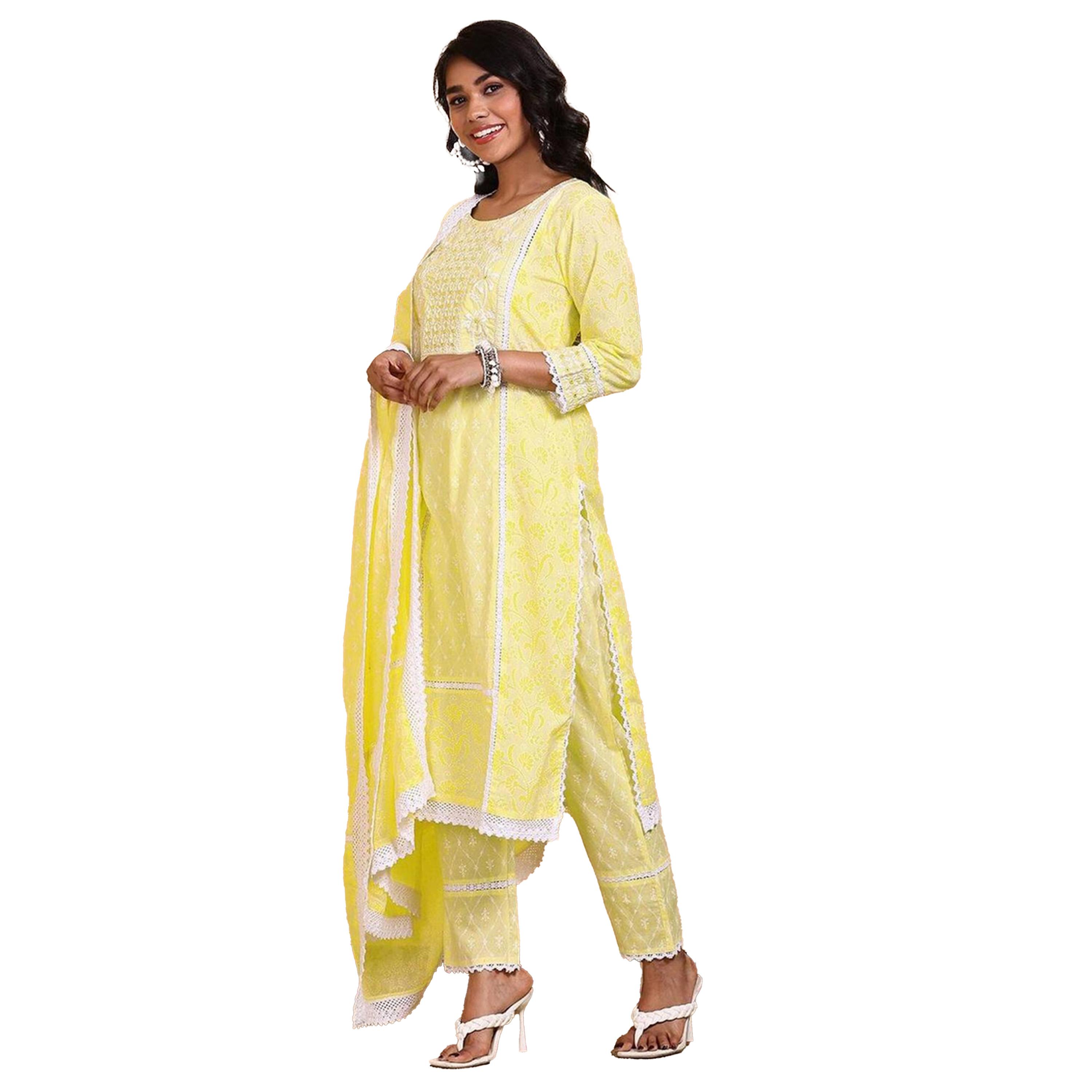 ايشن × ستايلي - طقم كورتا قطن مطرز على شكل حرف A مع بنطال ووشاح دوباتا-women-clothing-ethnicwear-kurtasets-image-4